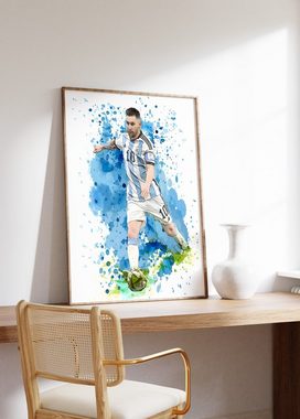 JUSTGOODMOOD Poster Premium ® Lionel Messi Fußball Poster · Wasserfarben · ohne Rahmen