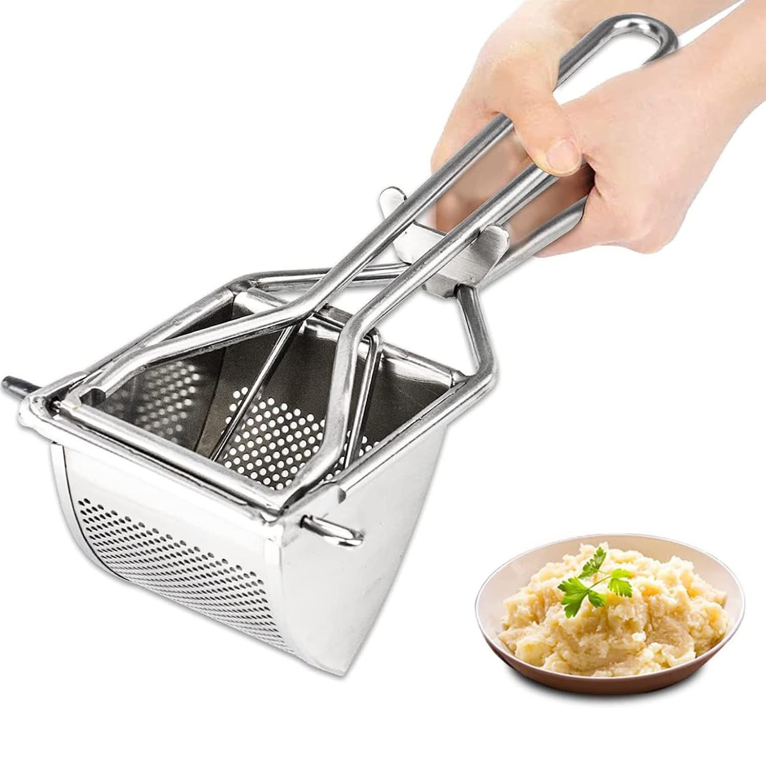 SURFOU Kartoffelpresse Spätzlepresse Edelstahl Schaumkelle Set Potato Press, Griff Kartoffelstampfer für Kartoffel Obstsäfte Gemüsebrei Püree
