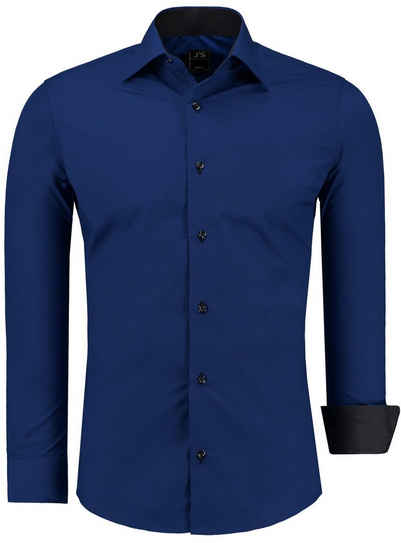 J'S FASHION Businesshemd »JS12105 Slim Fit Langarm Herren Hemd« mit farblich abgesetzten Elementen, Langarm Kentkragen Uni