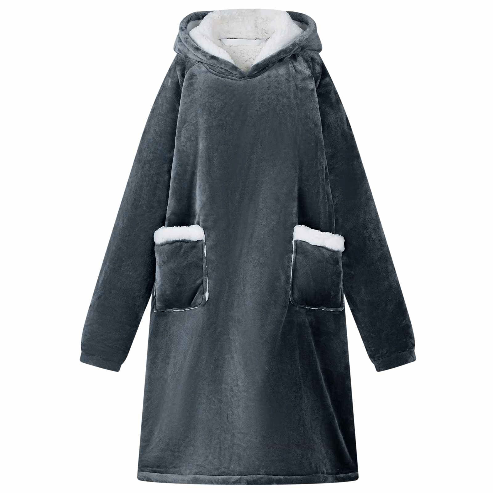 Unisex-Bademantel Decken-Hoodie Marineblau M Fleece und Flanell