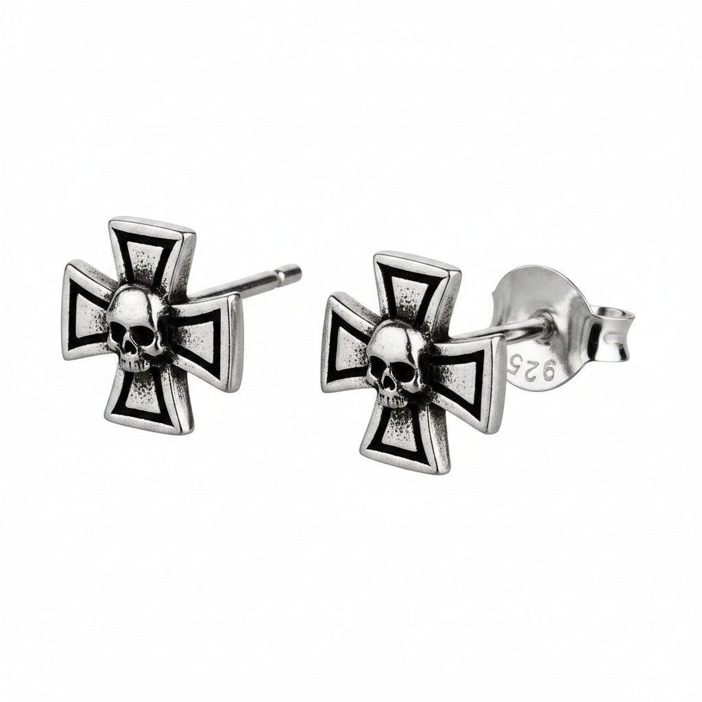 Paar Ohrstecker Ohrringe Totenkopf Kreuz 925 Silber