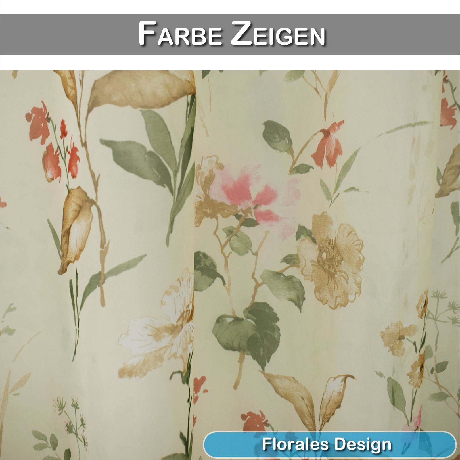 Vorhang Florales H×B: 160×132;213×132;244×132 Muster, Gaze, Schlafzimmer, Rosnek, Wohnzimmer (2 für Ösen, St),