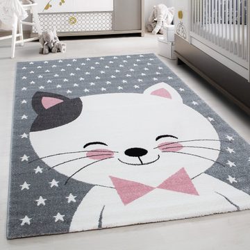 Teppich Niedliches Katze design, Teppium, Rechteckig, Höhe: 11 mm, Kinderteppich Katze Design Rosa Baby Teppich Kinderzimmer Pflegeleicht