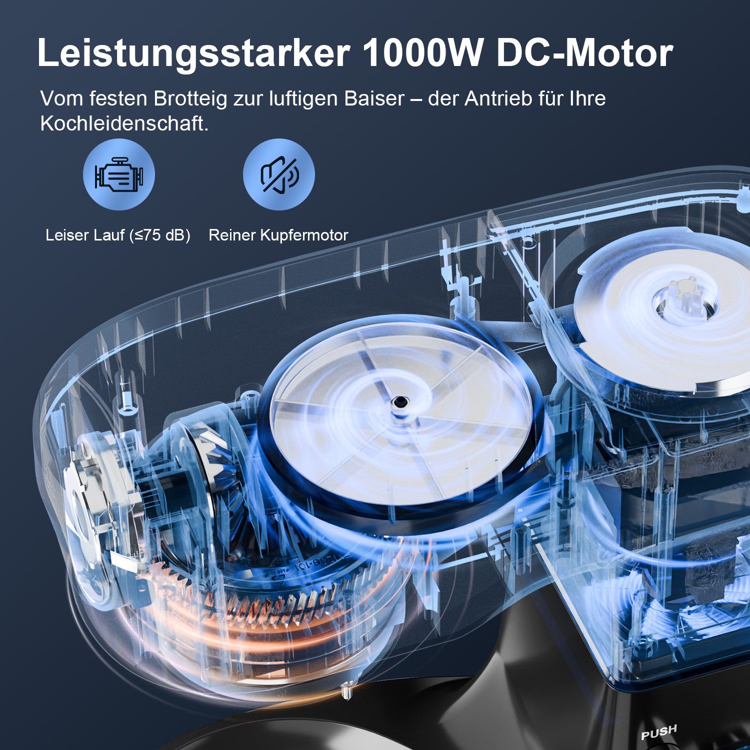 7MAGIC Küchenmaschine 1000W Leistungsstarke Knetmaschine, P+11 Geschwindigkeiten, 1000 W, 5,5 l Schüssel, Teigmaschine mit Rührhaken, Knethaken, Schlagbesen und Spritzschutz