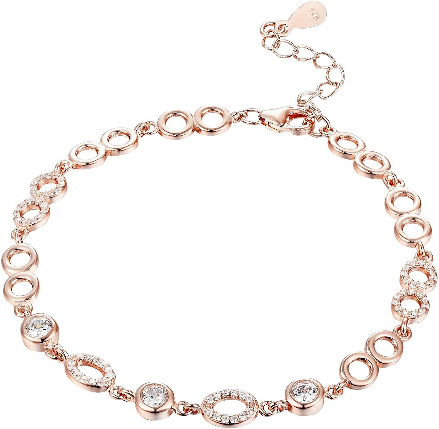 Silberarmband Damen Silber 925 Kreisen Länge 17 bis 19,5cm Roségold Zirkonia