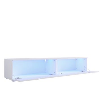 SONNI TV-Schrank Lowboard TV Schrank weiß Hochglanz mit LED-Beleuchtung,hängend/stehend Lowboard, 160cm