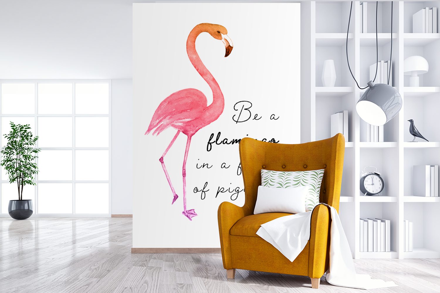 (3 Matt, Tapete Orange MuchoWow Flamingo bedruckt, Zitat, Fototapete St), - Wohnzimmer, Vinyl Montagefertig Wandtapete - für