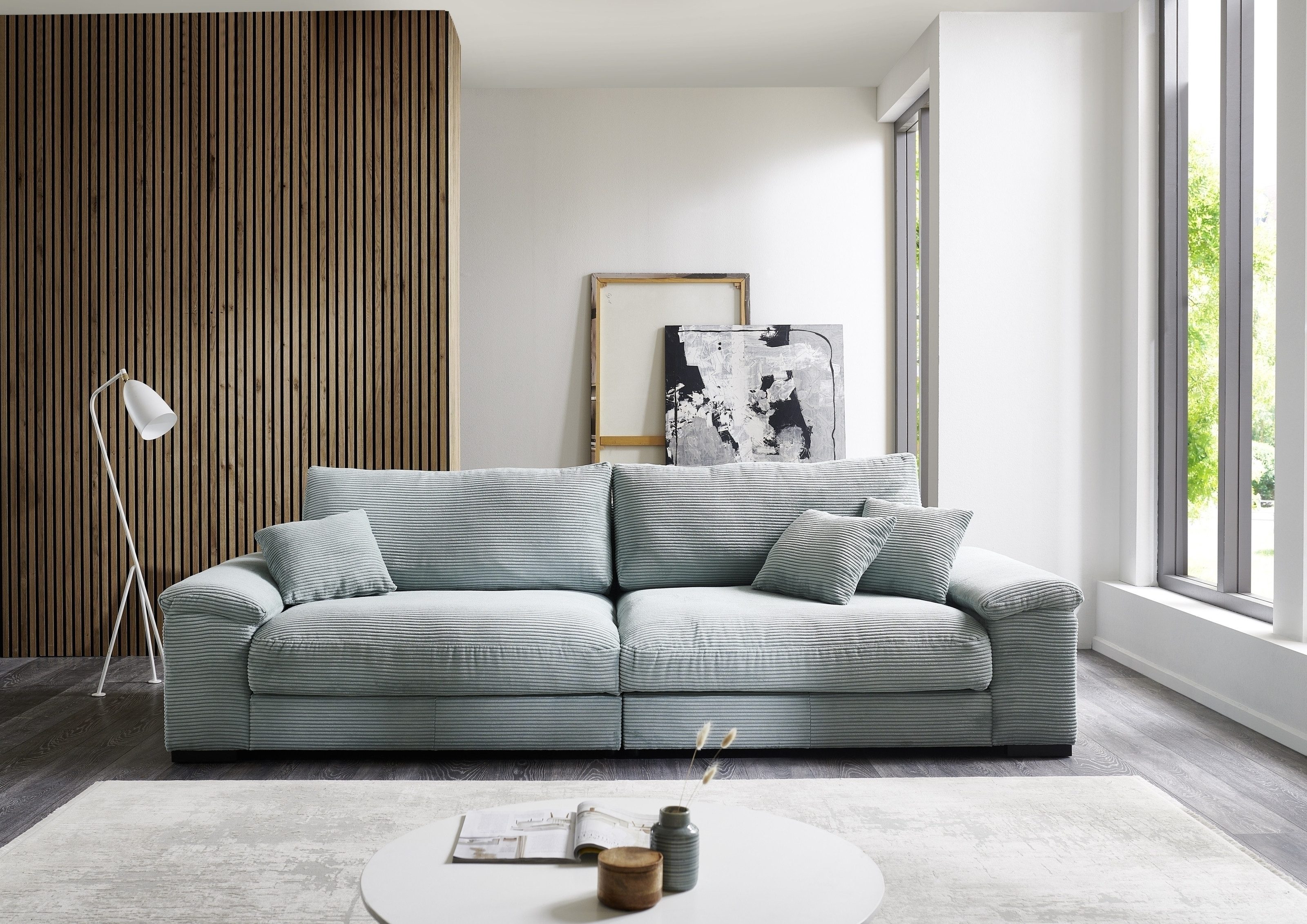 freiraum Big-Sofa Adriena, 5 Kissen, Daune, weicher Cord Stoff in mint - 288x90x106cm (BxHxT)