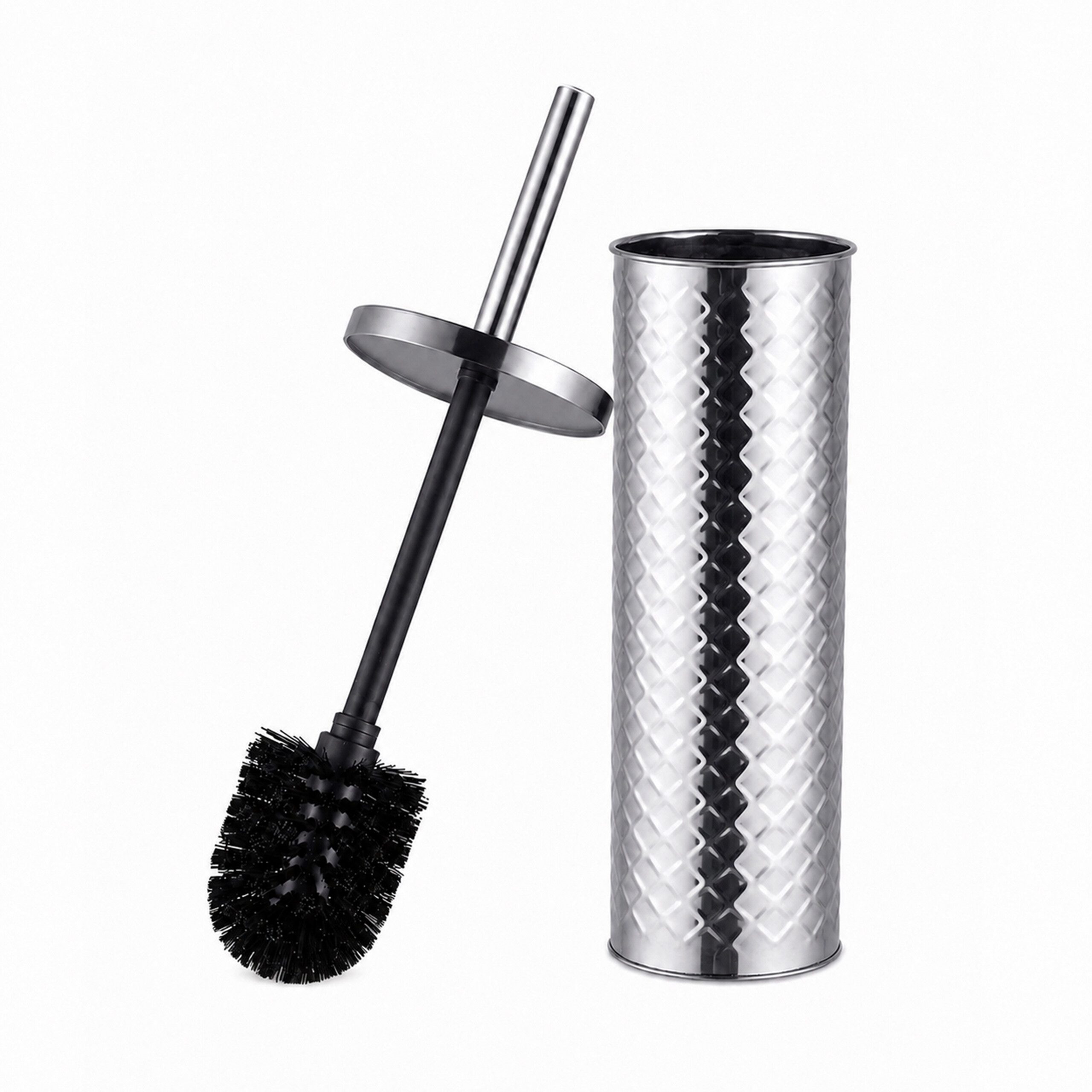 relaxdays WC-Garnitur WC Bürste mit Behälter, Stand- und Wandtoiletten, alle handelsüblichen Toiletten, Toiletten im Gäste-WC, Porzellan-Toiletten, Toiletten im Badezimmer, (2-tlg), silber