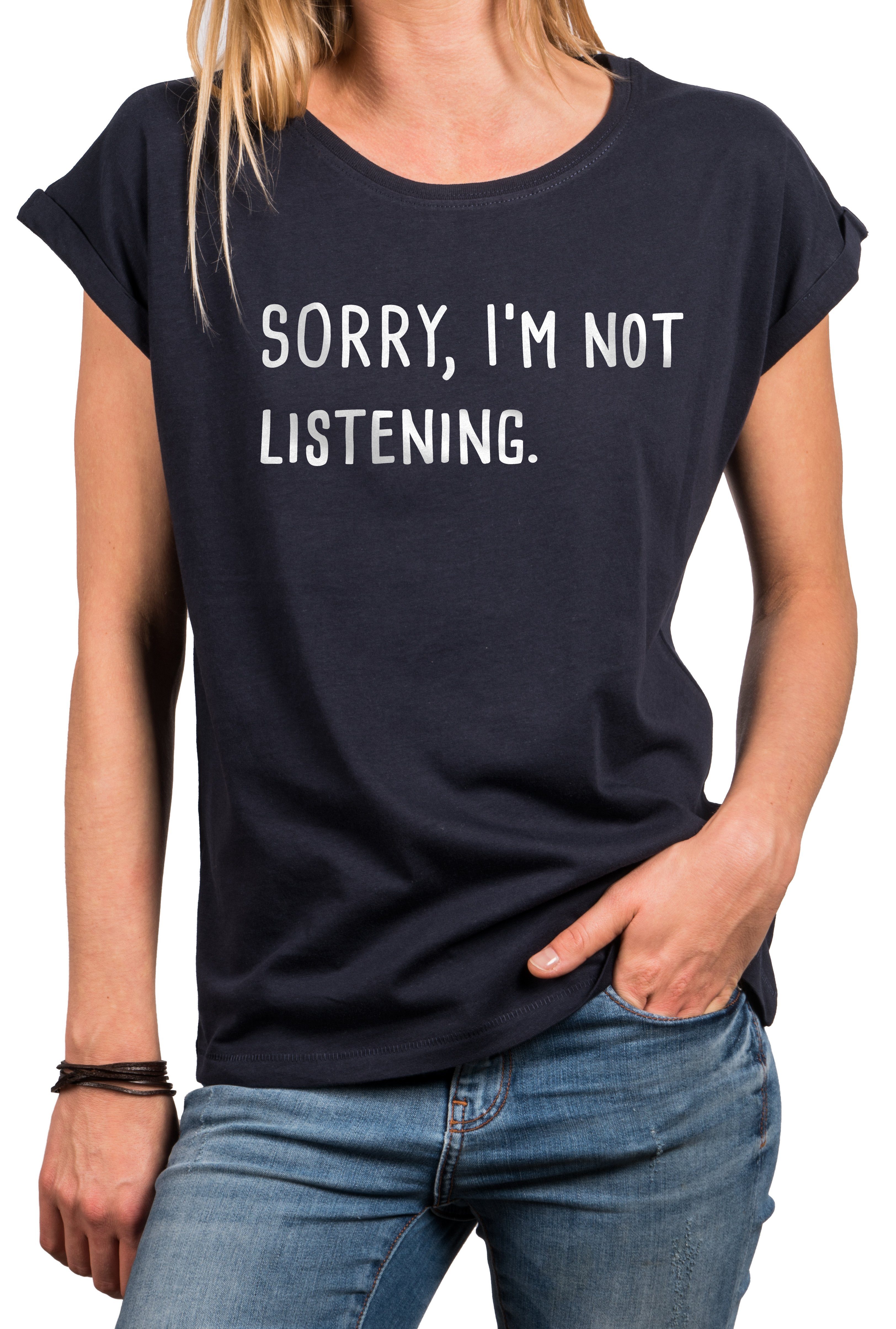 MAKAYA Print-Shirt Damen Kurzarm Top Lustige Sommer Oberteile mit Spruch Aufdruck - Sorry (Rundhals, Schwarz, Blau, Grau, Rosa) große Größen