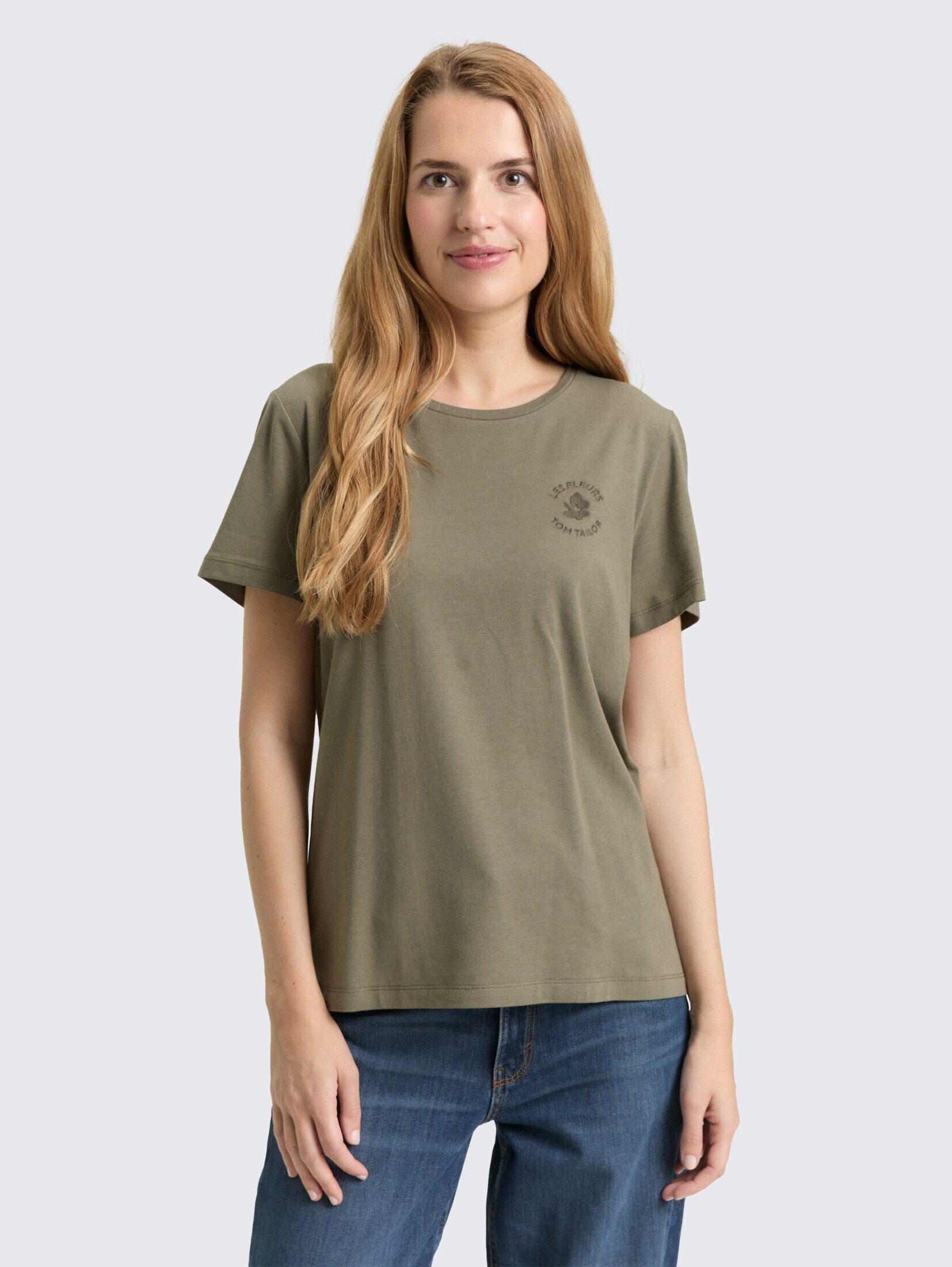 TOM TAILOR T-Shirt T-Shirt T-Shirt mit Blumen-Stickerei günstig online kaufen