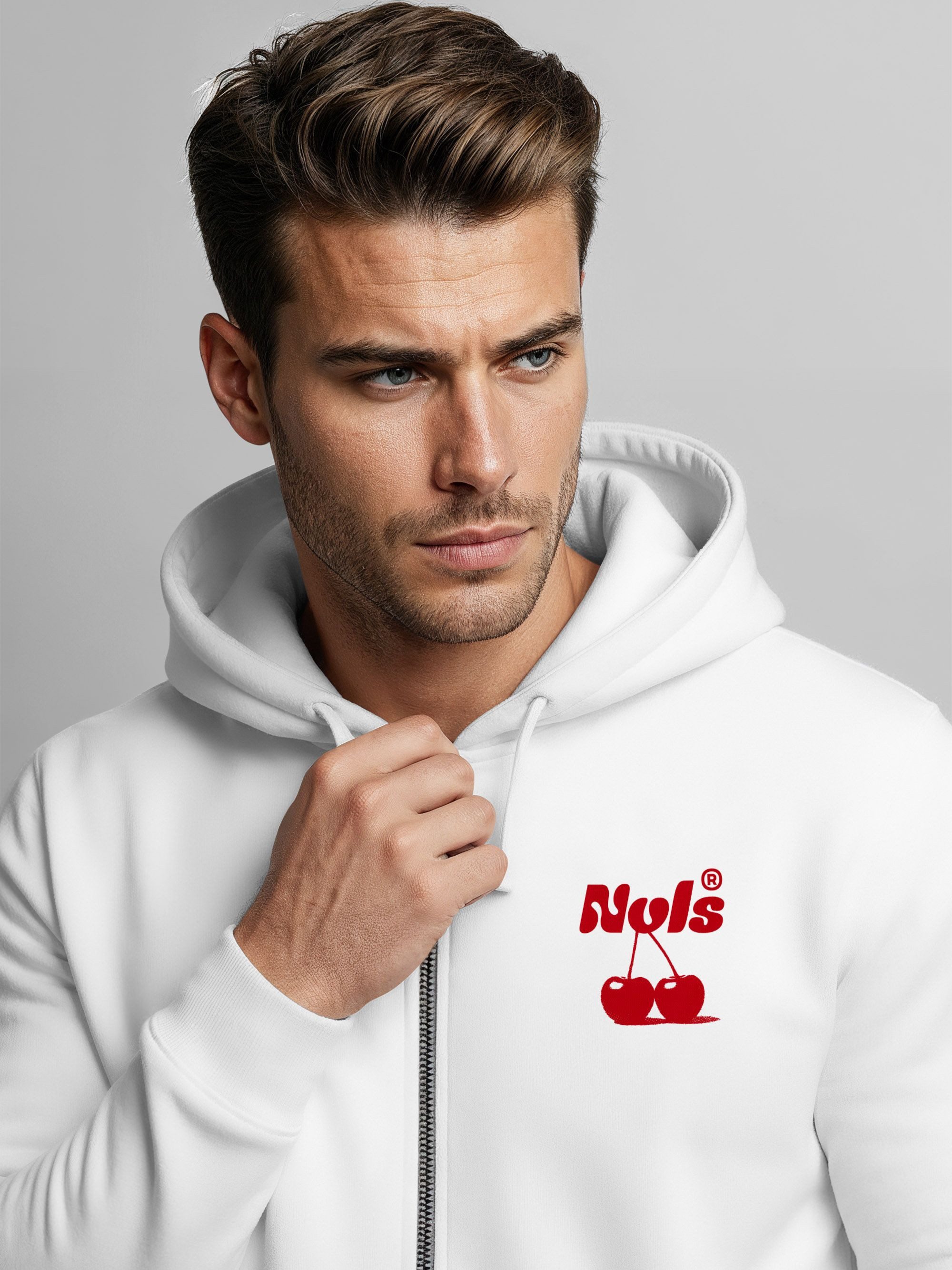 Neverless Sweatjacke Herren Sweatjacke Backprint Kirsche Grafik Druck Zipjacke Zip-Hoodie