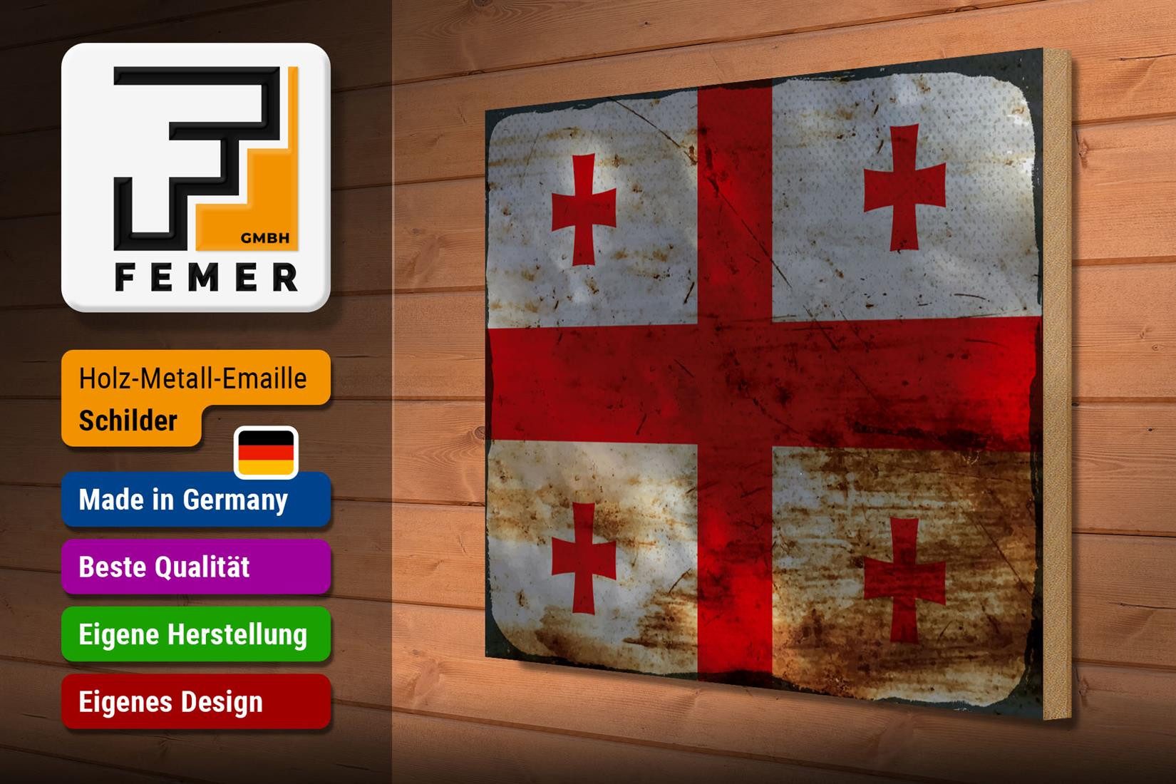 Femer GmbH Holzbild Flagge Georgien 40x30cm Flag of Georgia Rost, Flaggen (1 St), Glatte Holzfaserplatte (MDF), vorn beschichtet