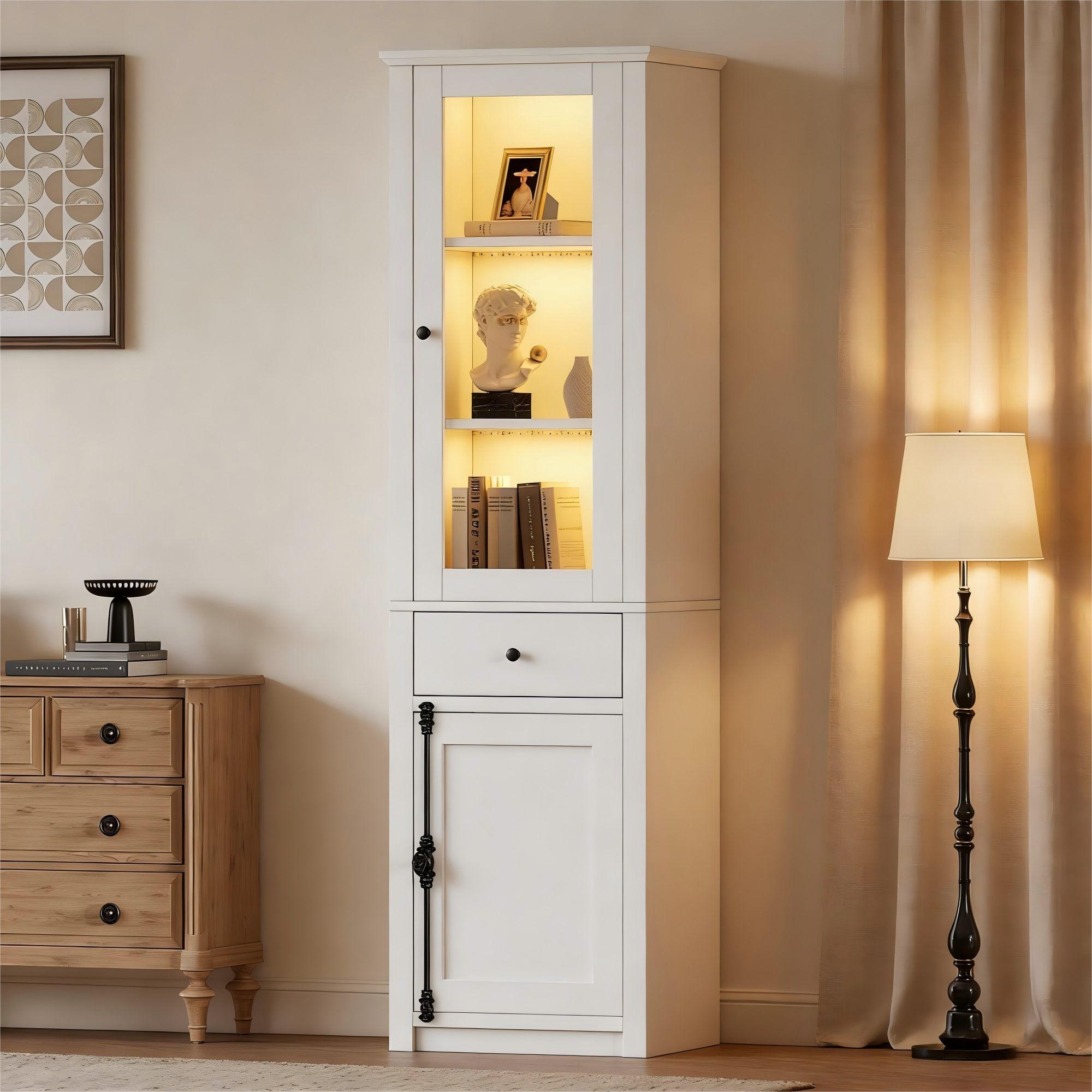 STILVORA Vitrine Standvitrine mit einer Schublade Multifunktionsschrank Highboard