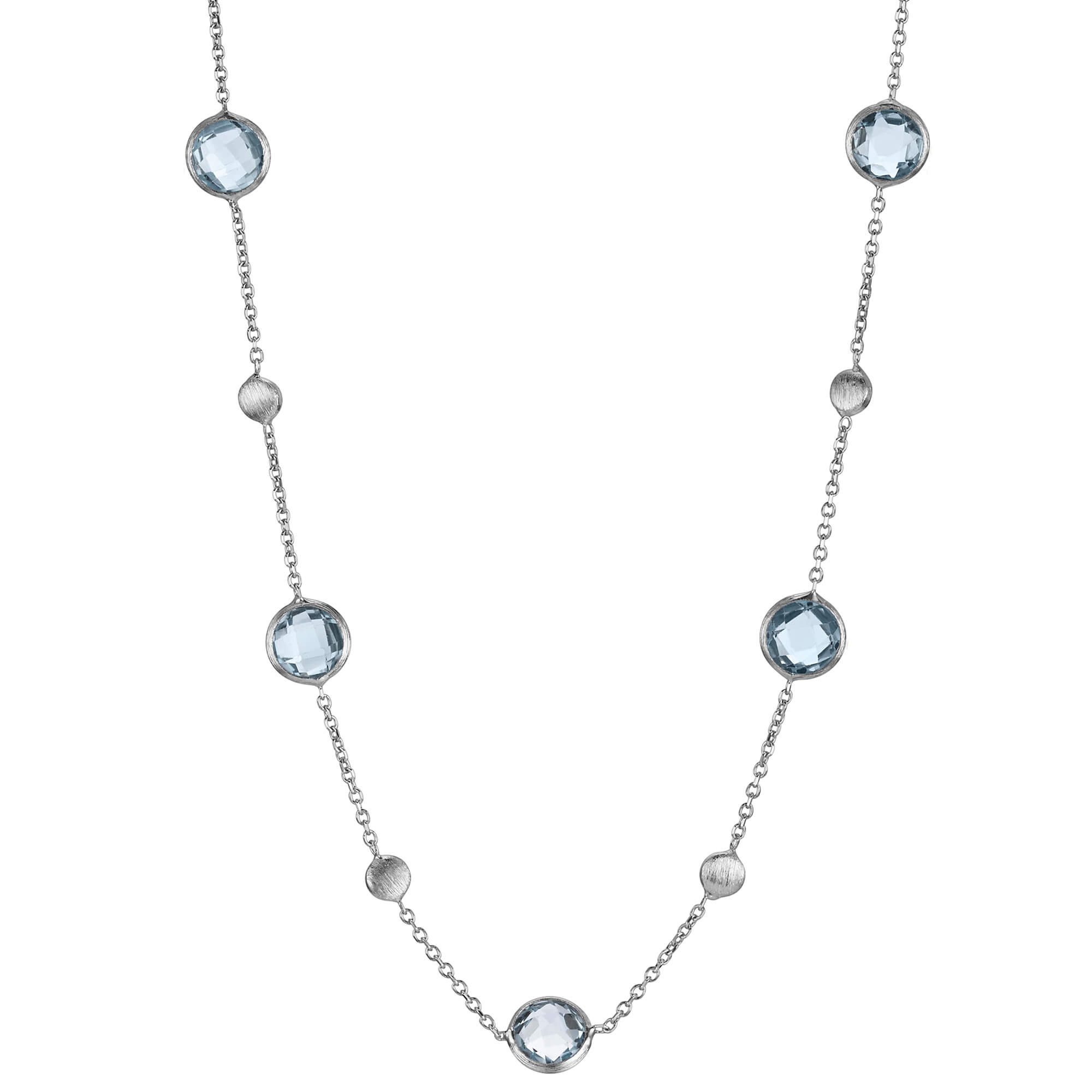 Goldkette Collier aus 585 Weißgold mit 5 Blautopasen, 45cm