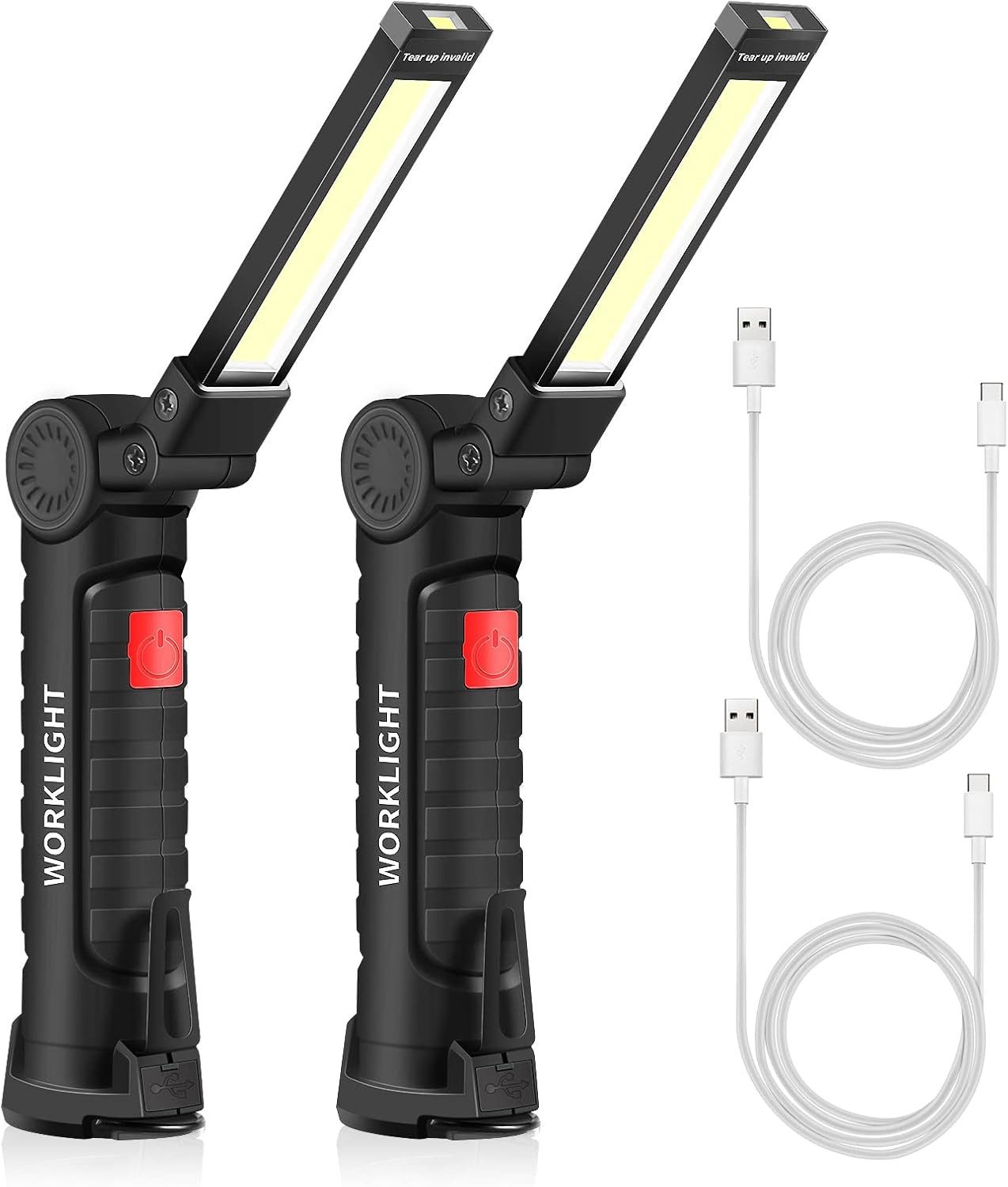 FELIXLEO LED Taschenlampe 2 LED Taschenlampen USB COB Arbeitslicht Magnet Haken (1-St)