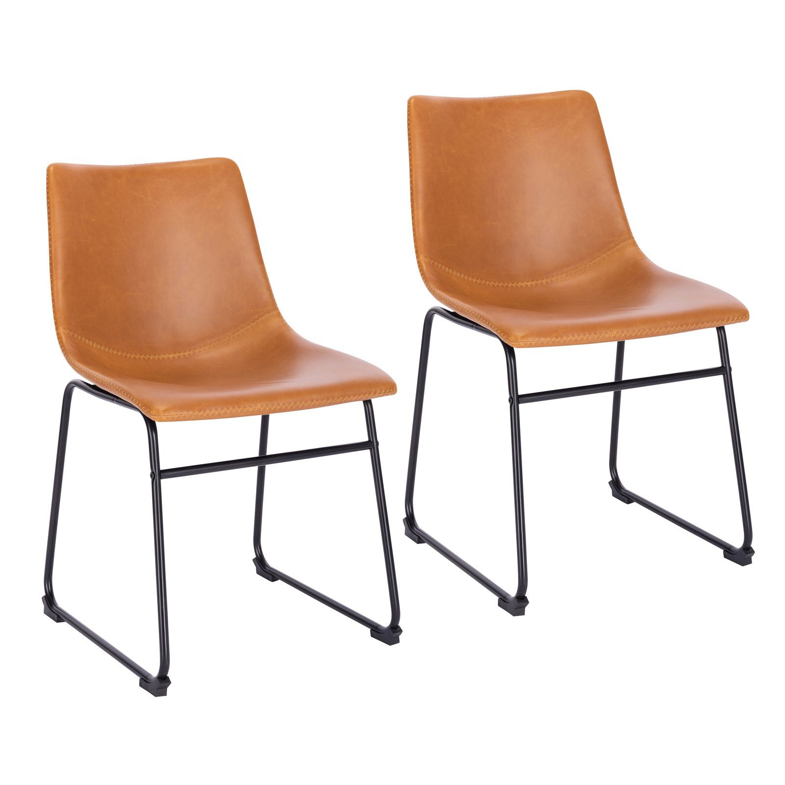 SVITA Esszimmerstuhl HARRY (Set), Schalenstuhl, minimalistisches Design, Kunstleder, Kufengestell, Cognac