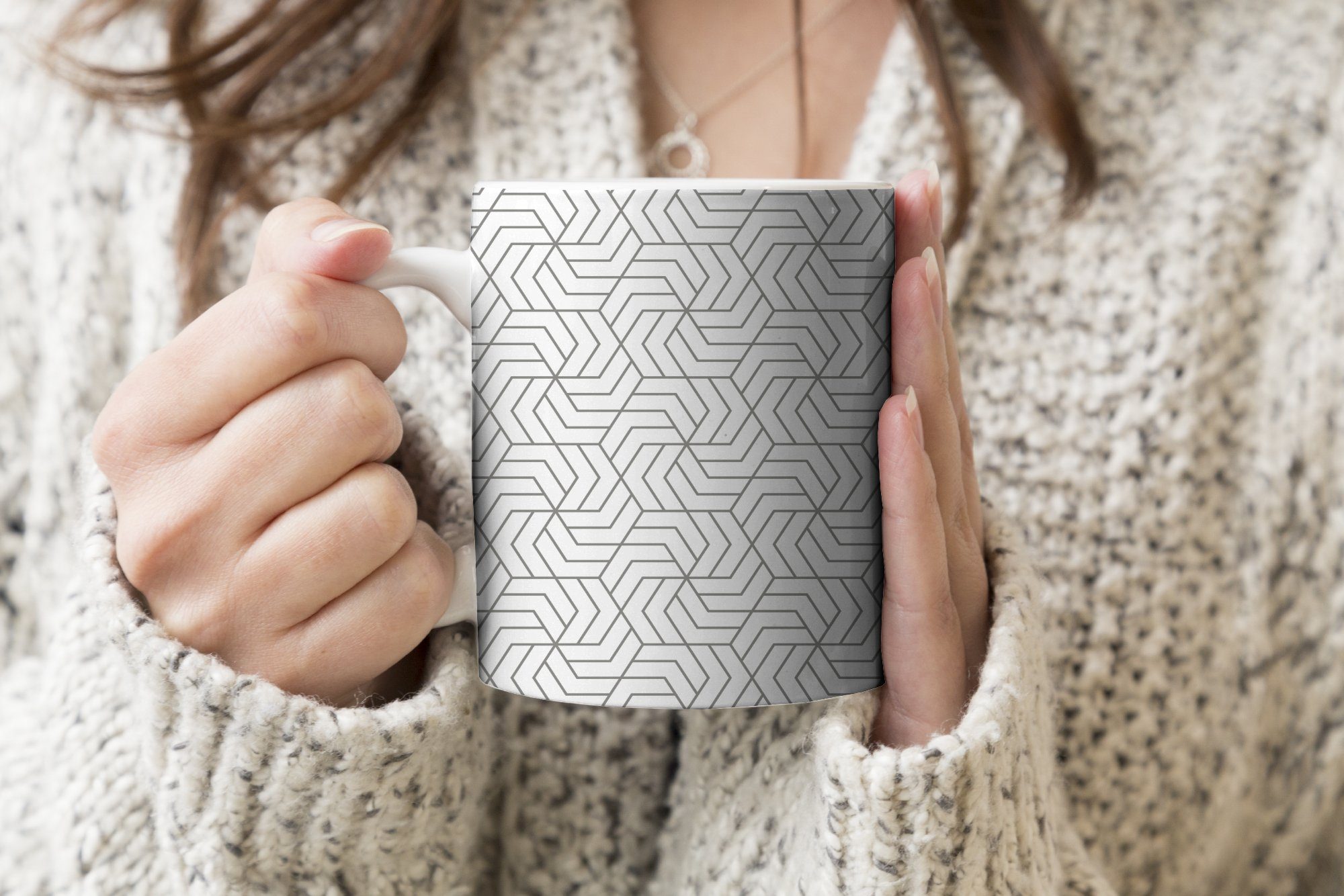 Keramik, Schwarz Muster, - Linie - Weiß - Becher, MuchoWow Geschenk Geometrie - Teetasse, Kaffeetassen, Tasse Teetasse,