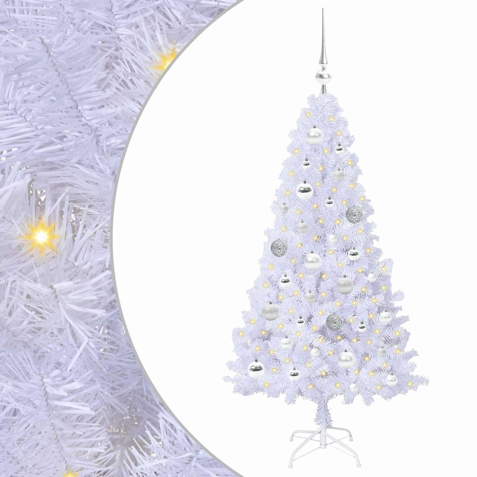 furnicato Künstlicher Weihnachtsbaum Weißer Weihnachtsbaum mit LED, 120 cm Höhe, 60 cm Durchmesser, Tannenbaum mit 150 LEDs, 8 Blinkmodi und stabilem Ständer für Garten