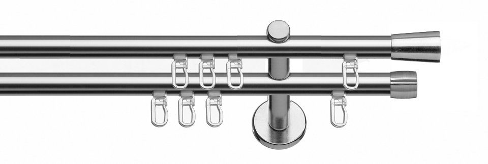 Ø Gleitern Gardinenstange verschraubt, indeko, 16 mm, 2-läufig, Komplett-Set inkl. Wunschmaßlänge, Innenlauf Montagematerial und Arosa,