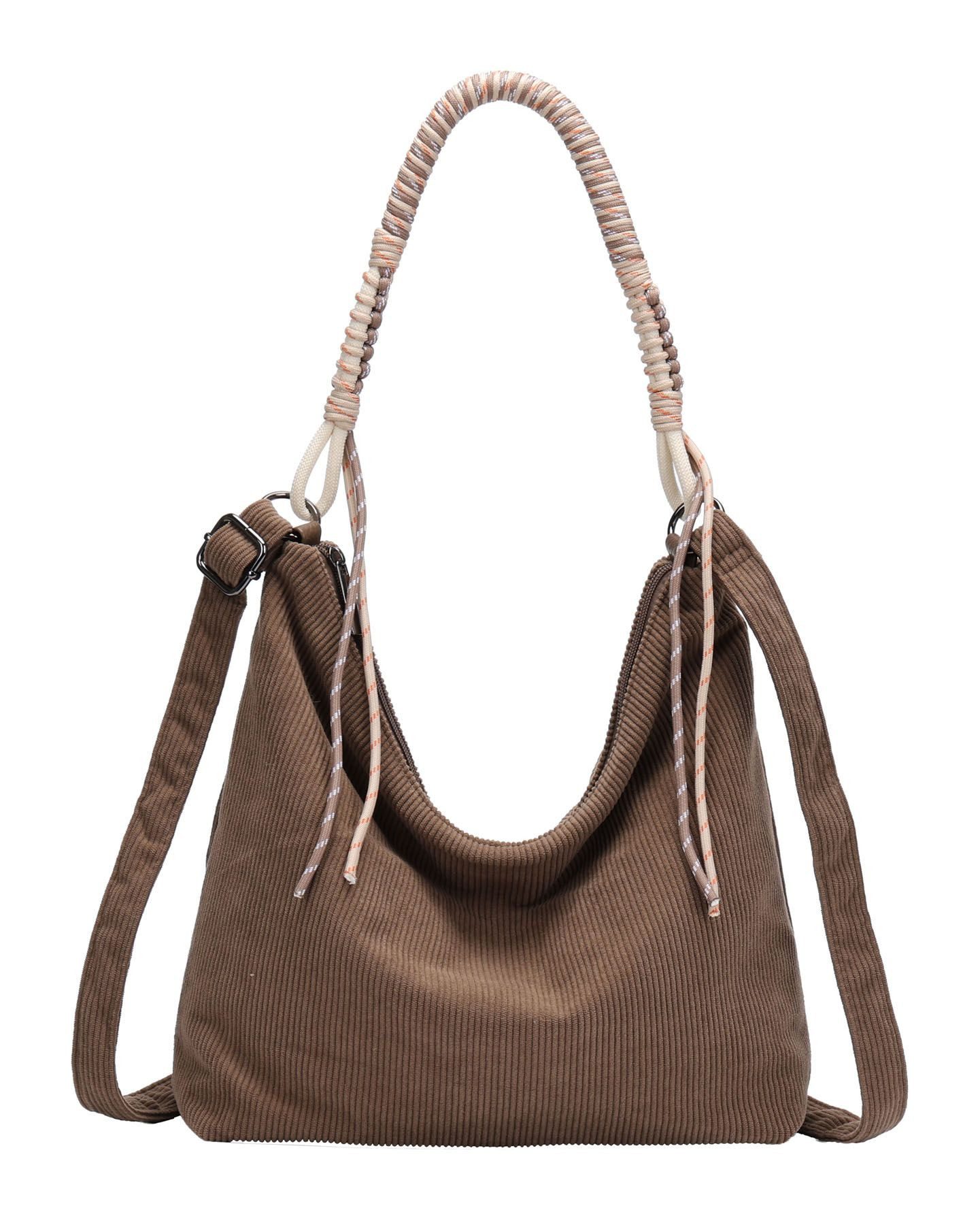 ITALYSHOP24 Schultertasche DAMEN TASCHE CORD SHOPPER Umhängetasche Hobo Bag CrossOver Freizeit, Crossbody Beuteltasche Handtasche City Bag Samt Reise Leichtgewicht