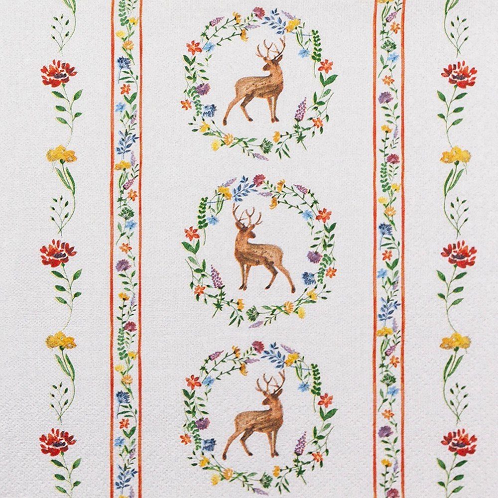 HOME FASHION Papierserviette 20 Servietten Bavarian Alps - Hirsche in Blumenkränze 33x33cm, (20 St)