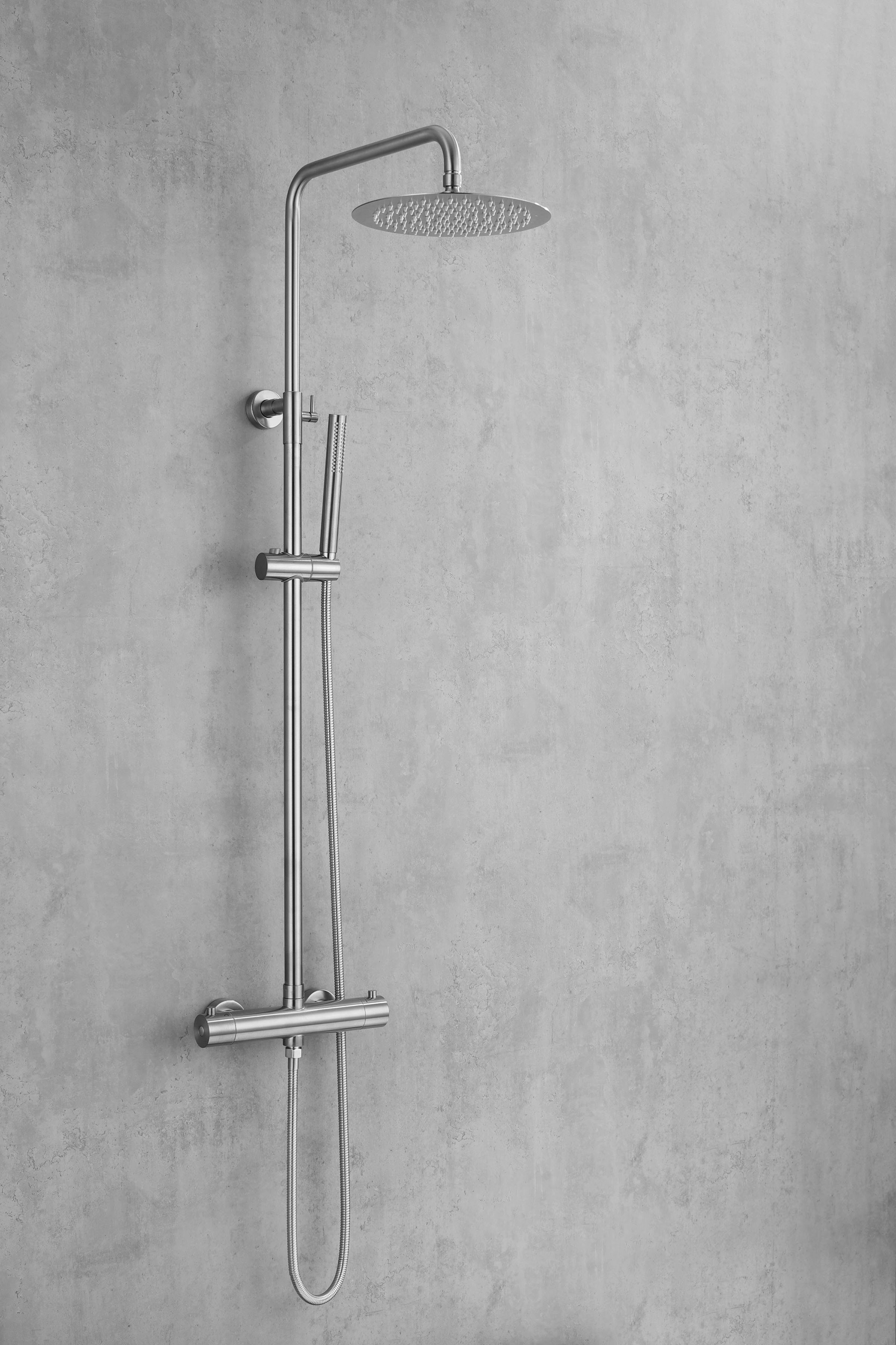 welltime Duschsystem Rainshower, 1 Strahlart(en), Edelstahl, Überkopfbrause mit Ø250mm, stabförmige Handbrause silberfarben