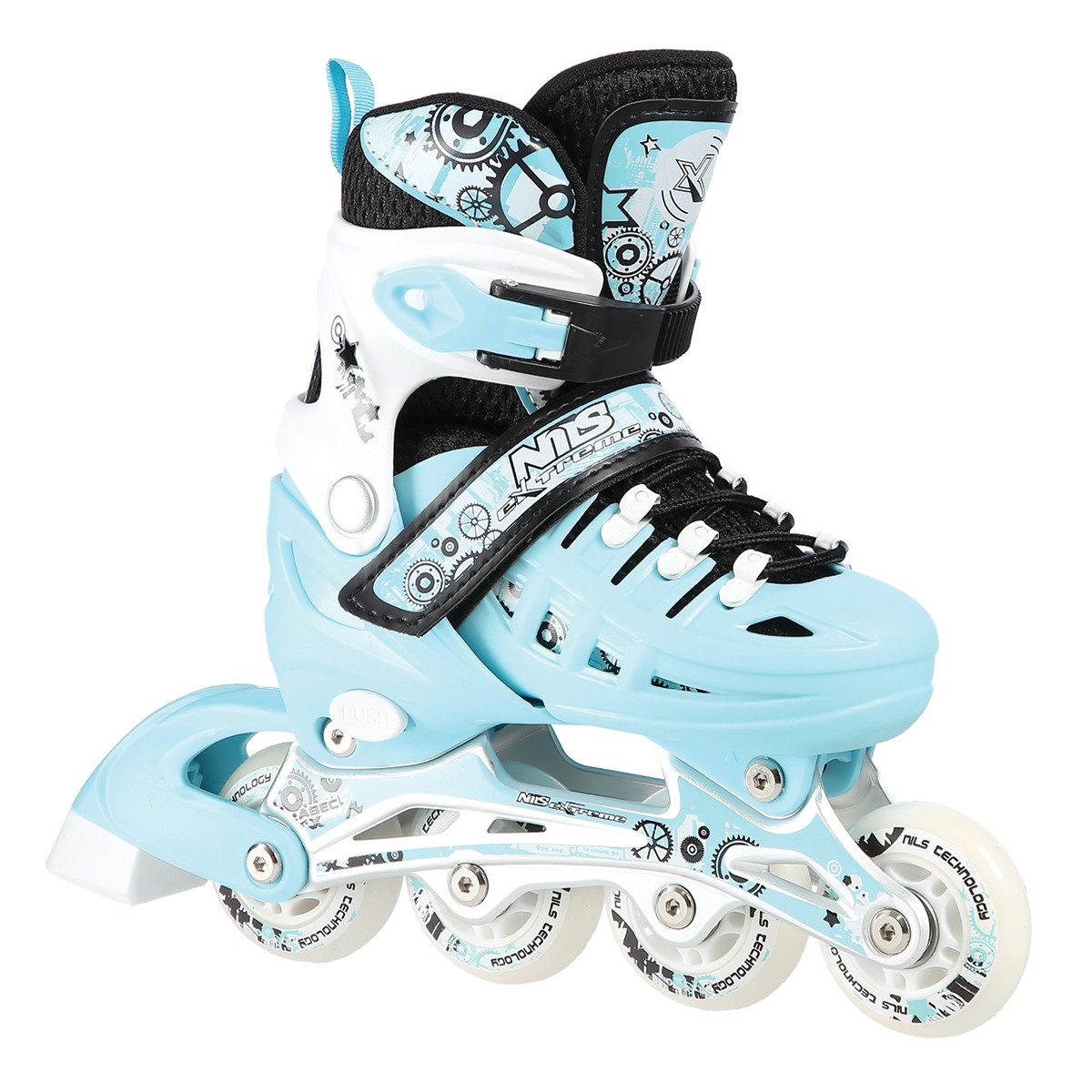 NILS EXTREME Inlineskates 4-IN-1 Inliner Schlittschuhe Rollschuhe Eishockey Blau, verstellbare Größe und wechselbare Kufen