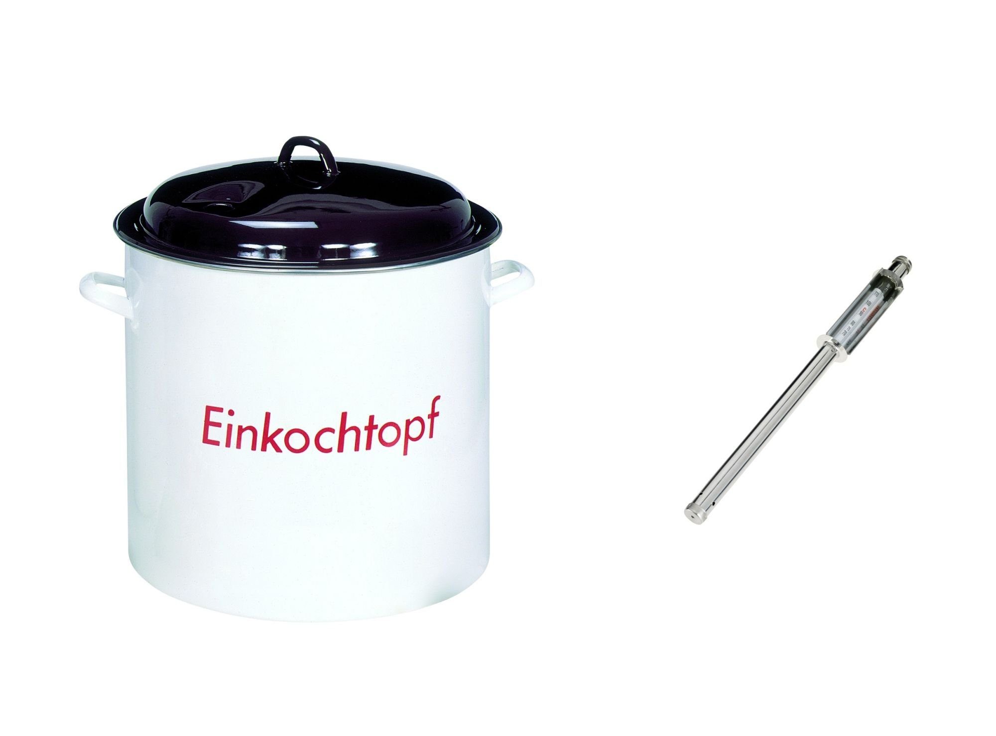 culinario Einkochtopf, (Set, 2-tlg), Einkocher mit Thermometer 28 Liter für  alle Herdarten geeignet Kochtopf mit Thermometer Weiß, braun, rot