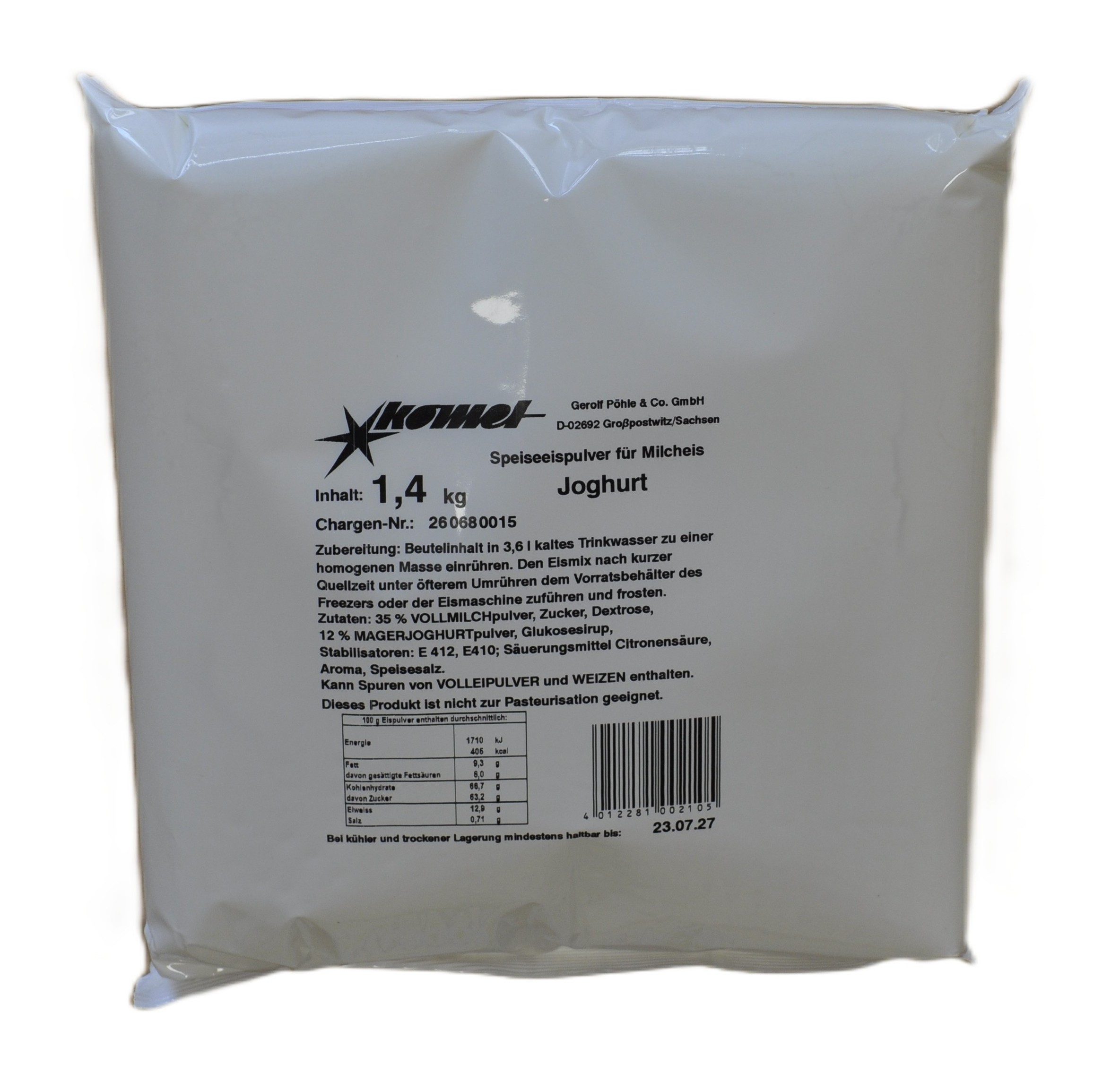 Komet Dessertpulver Joghurt 1,40 kg, 1400 g, Eispulver Softeispulver Speiseeispulver Eismaschine