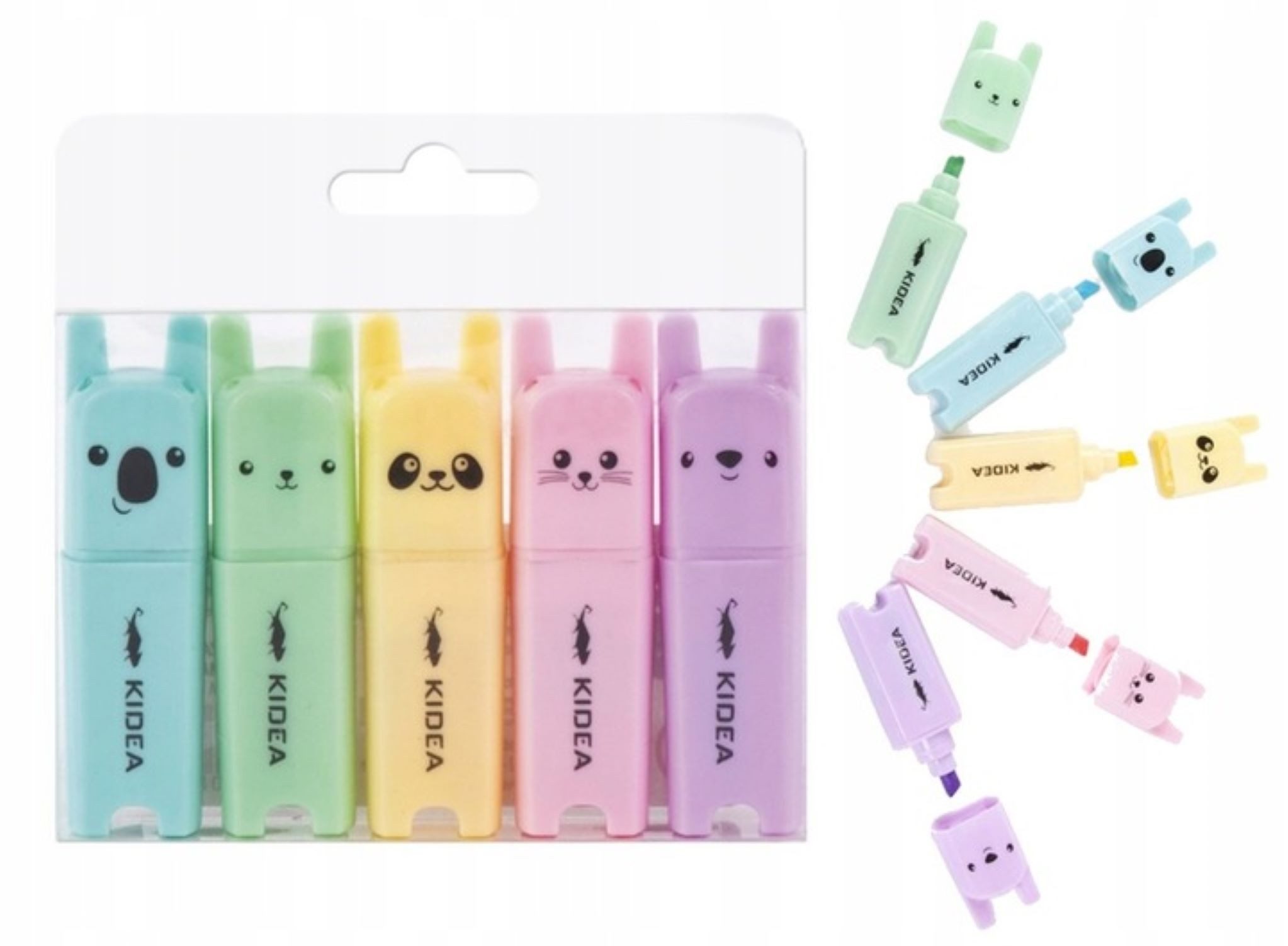Kidea Marker Mini-Textmarker Tiere 5 Farben Pastell – Perfekt für Kinder, (5-tlg)