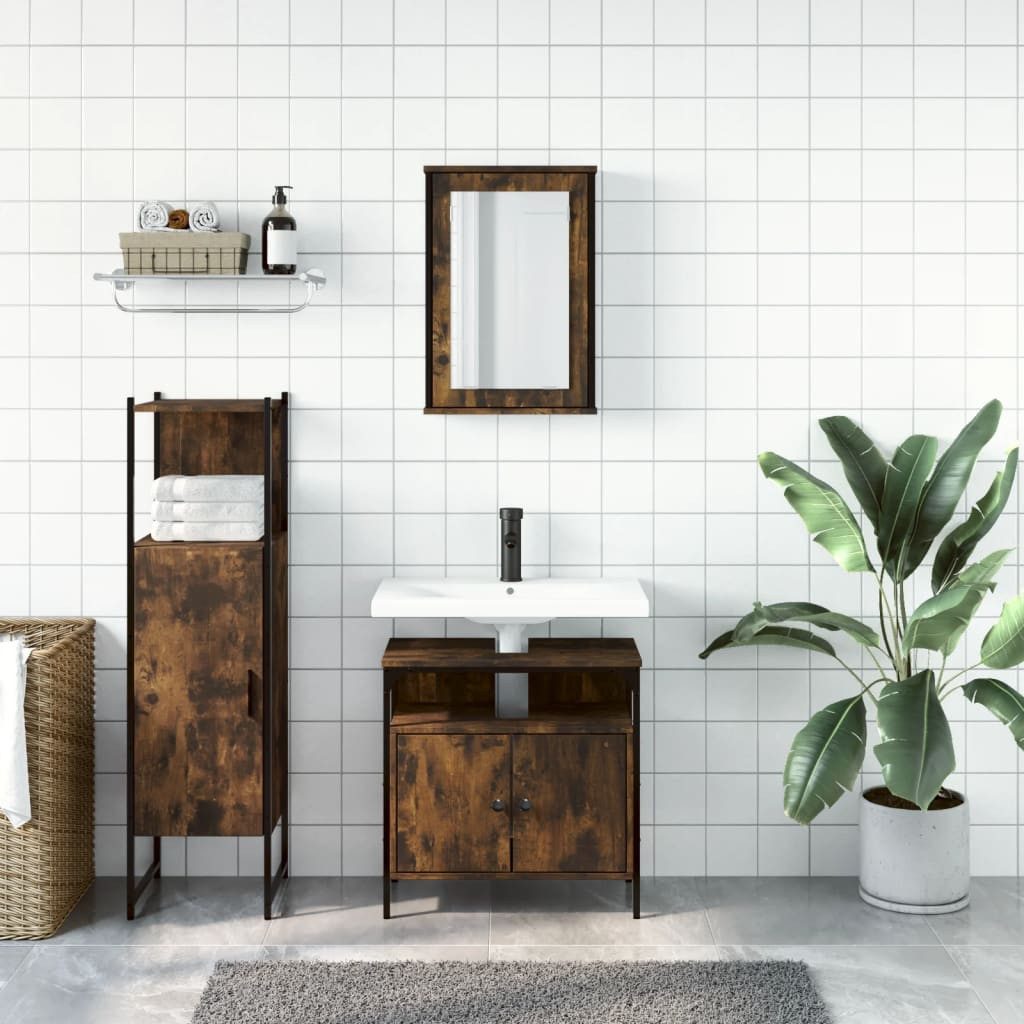 vidaXL Badezimmer-Set 3-tlg. Badmöbel-Set Räuchereiche Holzwerkstoff, günstig online kaufen