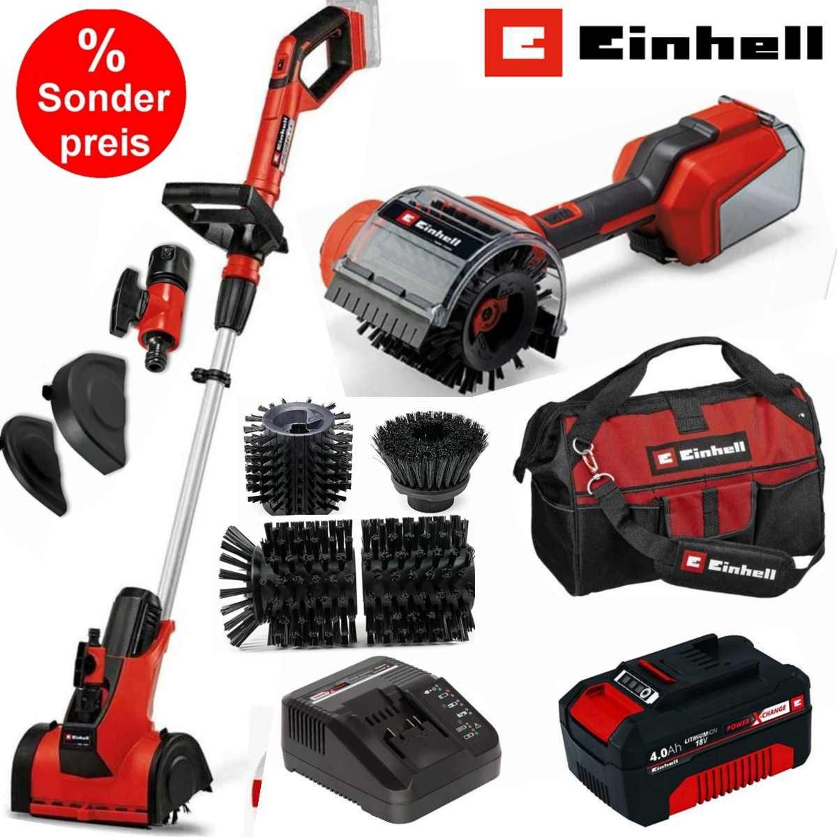 Einhell Akku-Oberflächenbürste Picobella 215 + 90 Akkubürste 18V Akku 4.0 Ah Ladegerät Tasche Zubehör