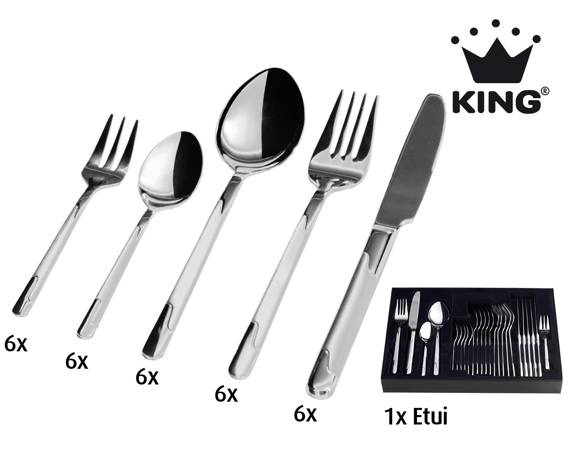 KING Besteck-Set »HMC« (31-tlg), 6 Personen, Edelstahl 18/0, 2,5 mm, Edelstahl 18/0, inkl. Besteck-Etui, für 6 Personen
