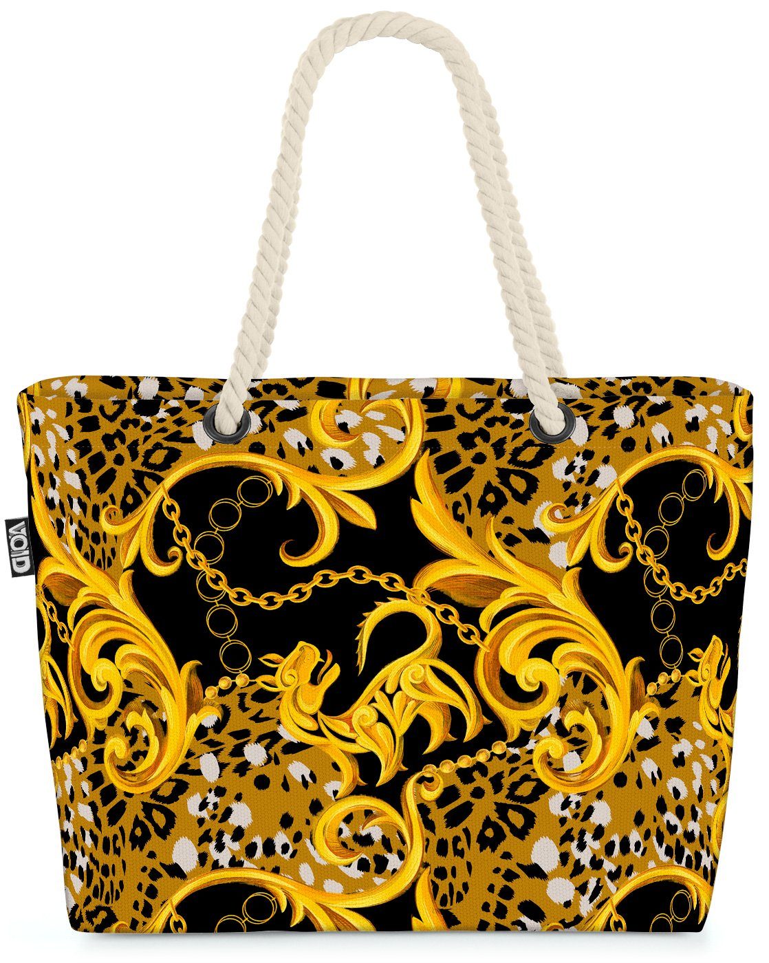 VOID Strandtasche (1-tlg), Ornamente Schwarz Gold Beach Bag Exotisch Leopard Barock Ornament Afrika Antik