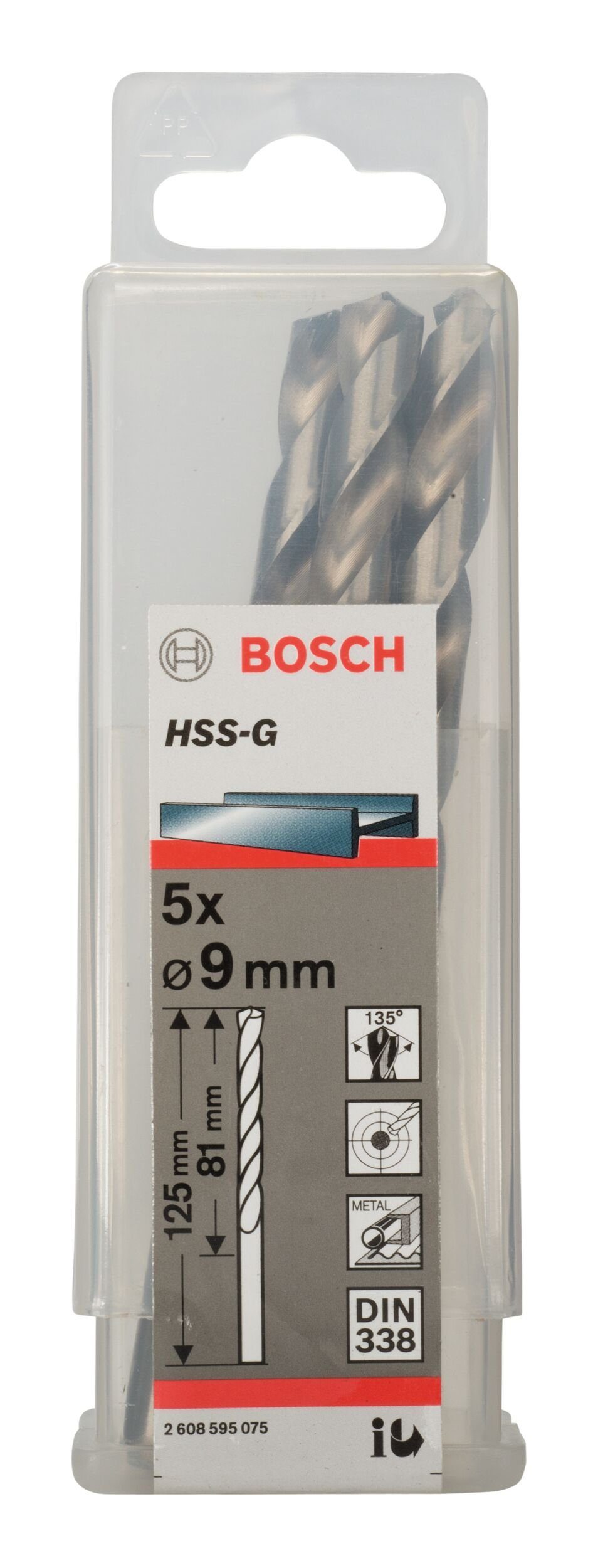 BOSCH Metallbohrer, (5 Stück), HSS-G - 5er-Pack 125 338) x x (DIN mm 81 9 
