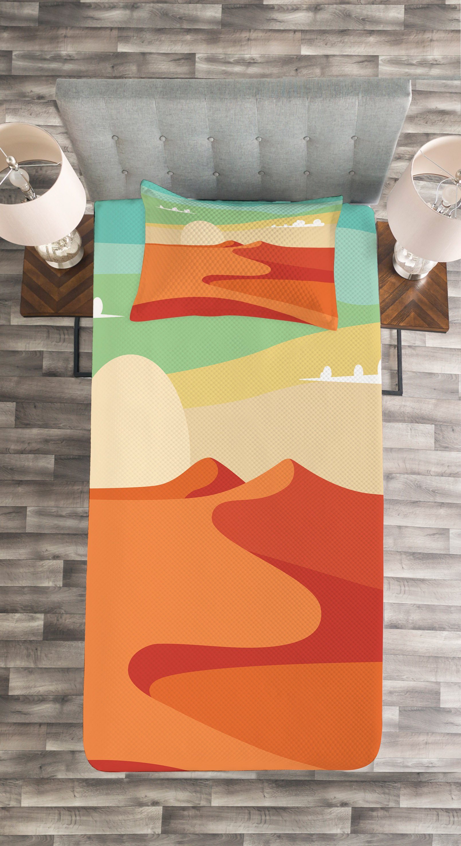 Wüste Abakuhaus, Düne Kissenbezügen Himmel-Kunst Tagesdecke Set mit Abstrakt Waschbar, und