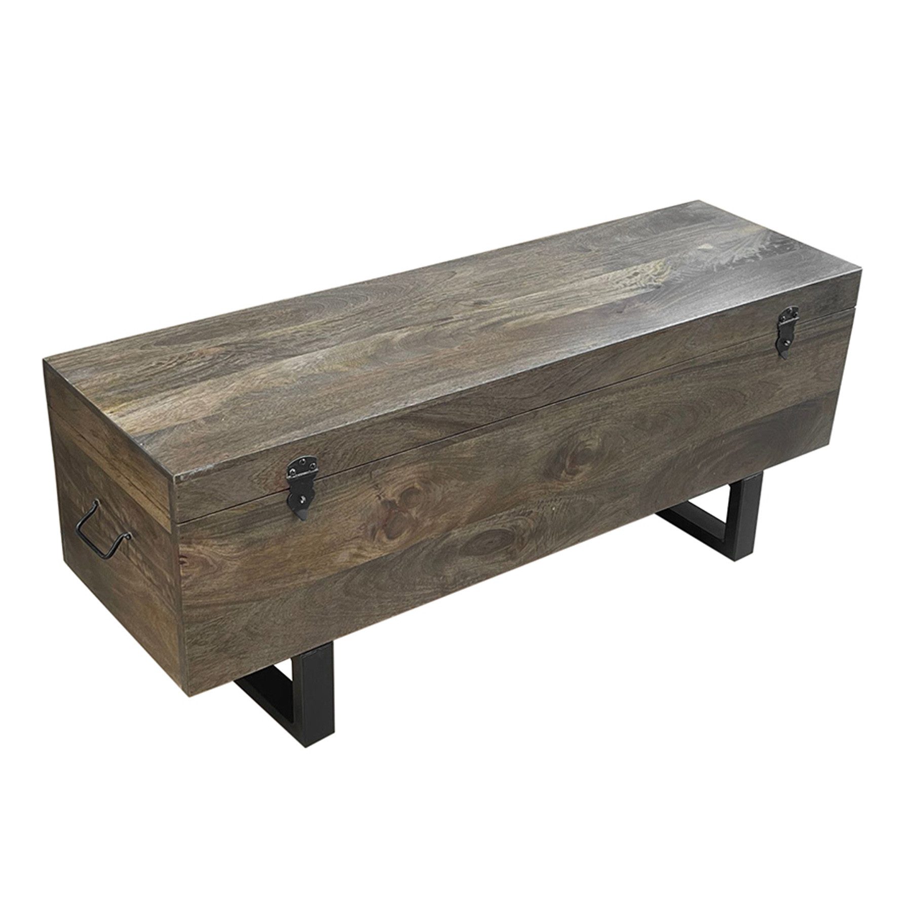 riess-ambiente Truhenbank FACTORY LOFT 115cm braun / schwarz · Sitzbank aus Mangoholz & Metall (Einzelartikel, 1-St), Fach · Massivholz · Kufengestell · Stauraum · Bohlenoptik · Handmade