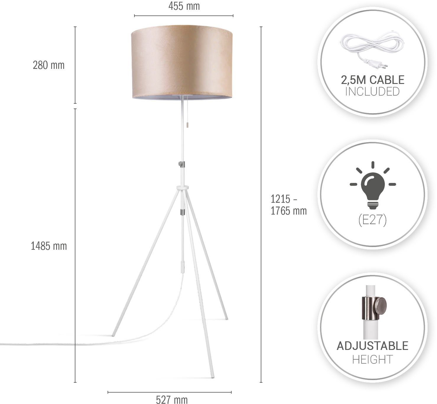 Paco Home Stehlampe bis cm Zugschalter Leuchtmittel, ohne 121,5 Wohnzimmer uni Höhenverstellbar Velour Color, 176,5 Naomi