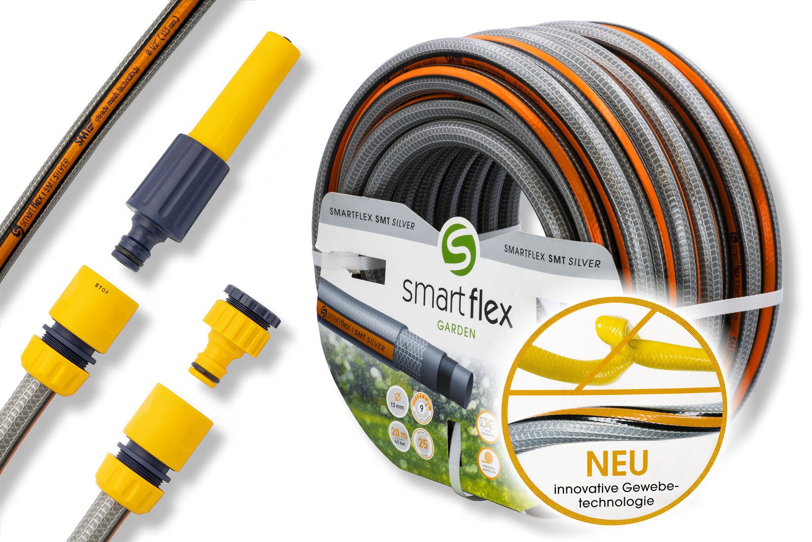 APD Schlauchtechnik Gartenschlauch Smartflex Gartenschlauch Set 1/2 Zoll 20m mit Armaturen