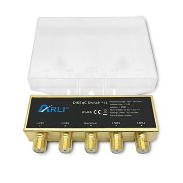 ARLI Schalter DiSEqC Schalter 4/1 vergoldet mit Wetterschutzgehäuse + 5x F Stecker