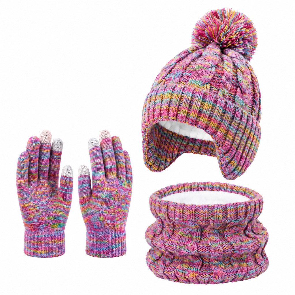 Zaewry Mütze & Schal Kinder-Strickmütze, Handschuhe und Schlauchschal Set geeignet für Kinder ab 3 Jahren