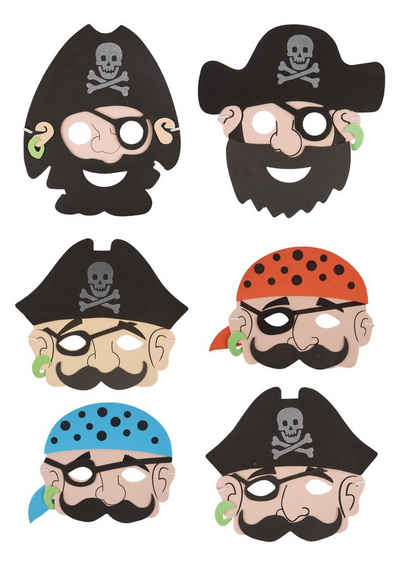 Henbrandt Verkleidungsmaske Moosgummi-Masken Set Pirten, 6 Piratenmasken für den Kindergeburtstag, (6er Set, 6 Masken im Set), Hochwertiges Moosgummi