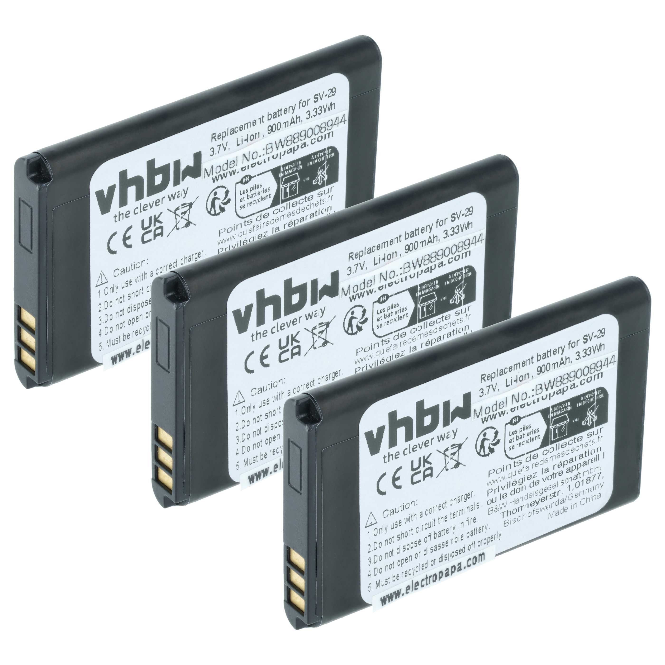 vhbw Akku Ersatz für Doro DBR-800A für Babyphone (900 mAh, 3,7 V, Li-Ion) Smartphone-Akku Akku Li-Ion 900 mAh (3,7 V, 3 St), Leistungsfähige Austausch-Akkus für Telefon, Smartphone