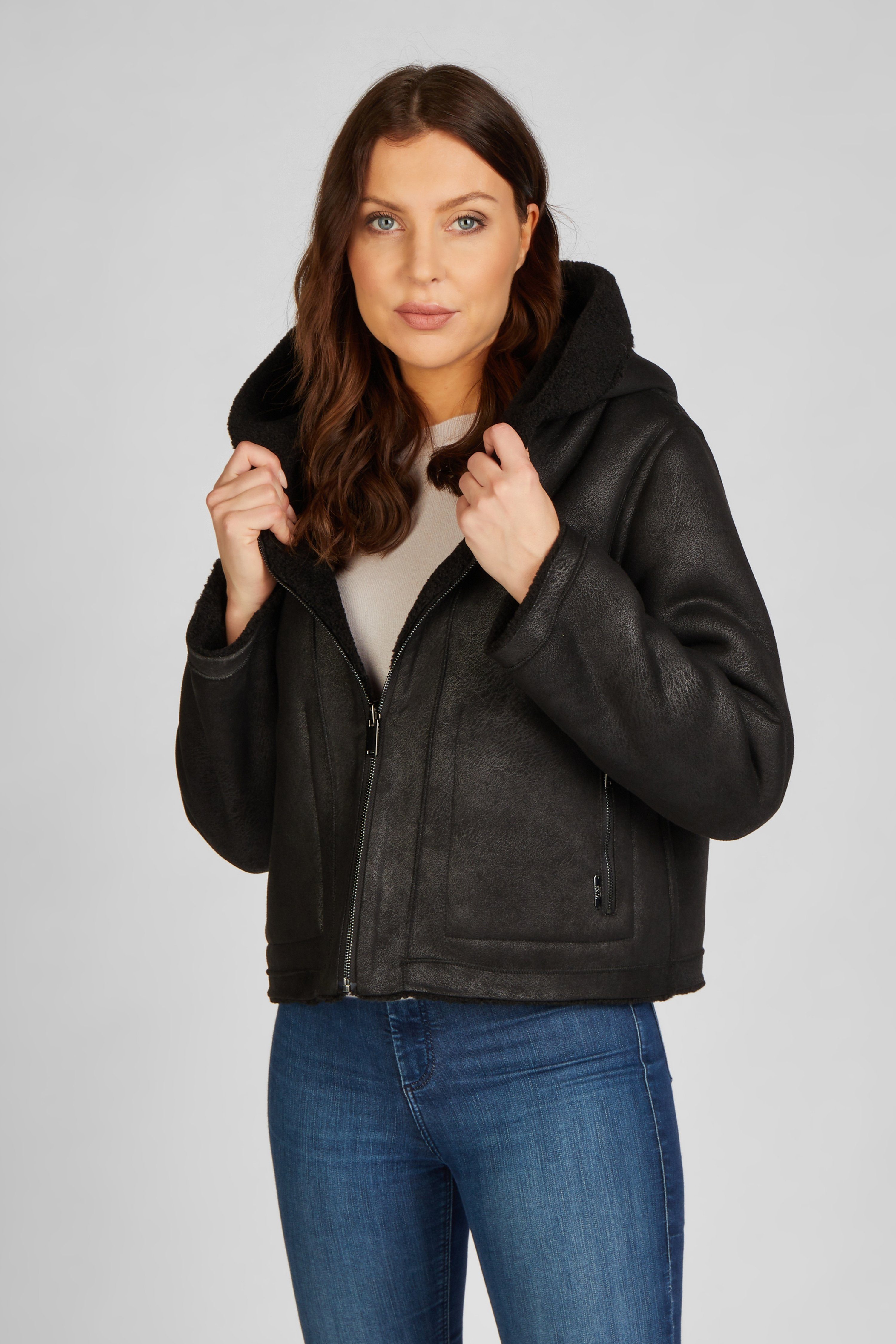 FUNK since 1776 Fellimitatjacke Kurzjacke aus Lederimitat mit Kapuze