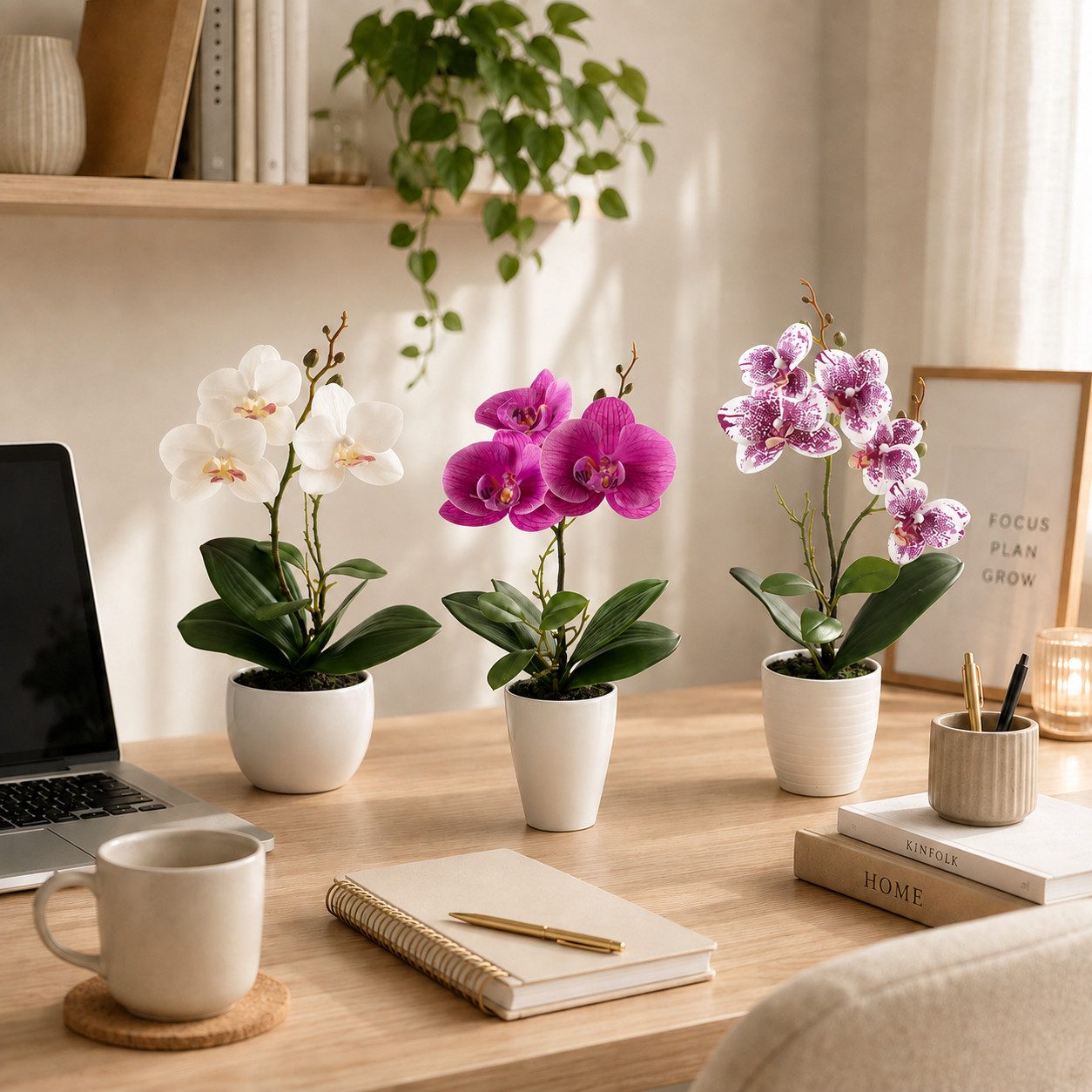 Kunstorchidee 3er Set künstliche Orchideen wie echt (35cm) in Hochglanz-Keramiktopf Orchidee, PASCH – Bild 4 von 5