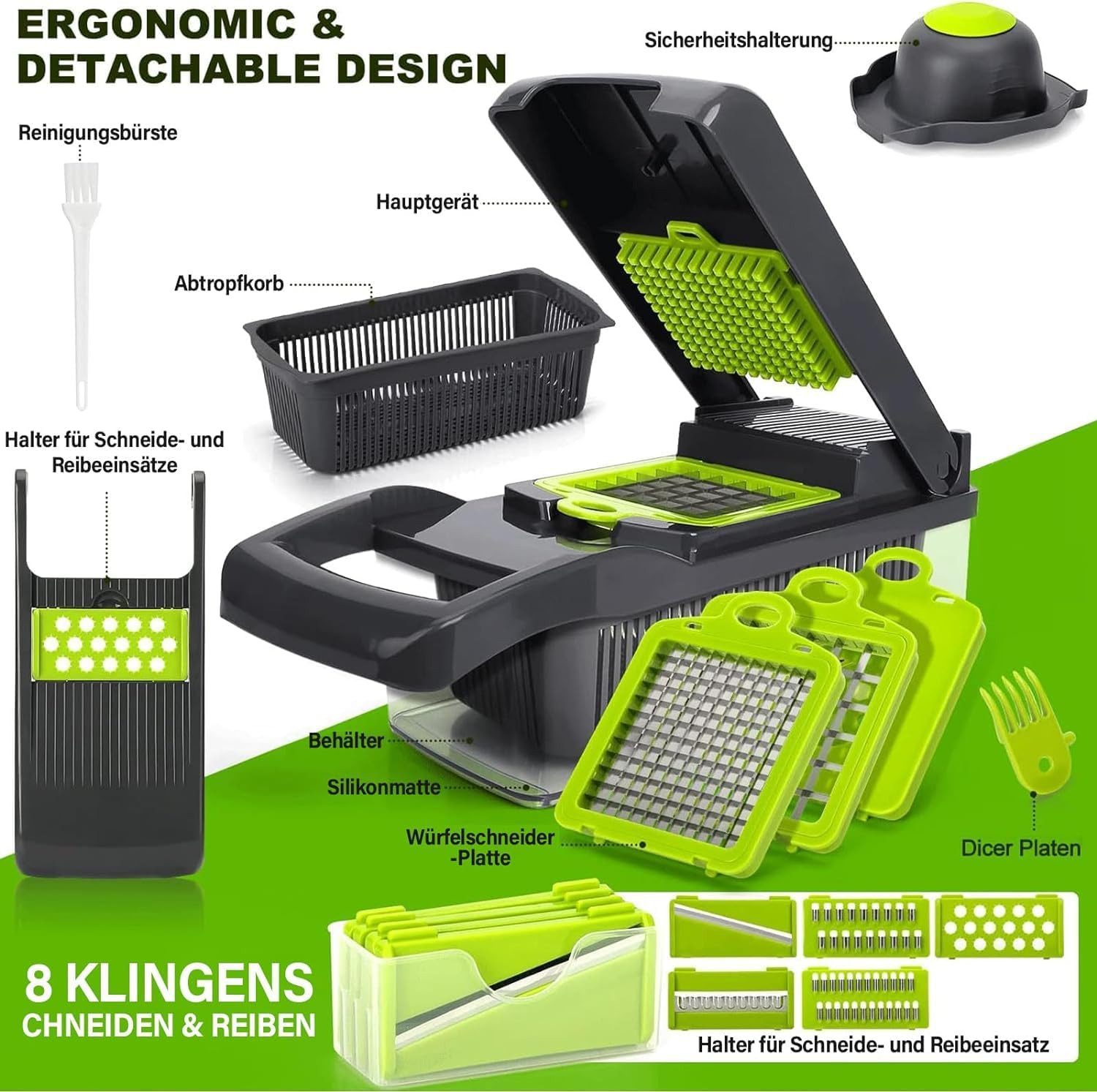 FELIXLEO Gemüseschneider 16 in 1 Gemüseschneider Mandoline Gemüsehobel Würfelschneider