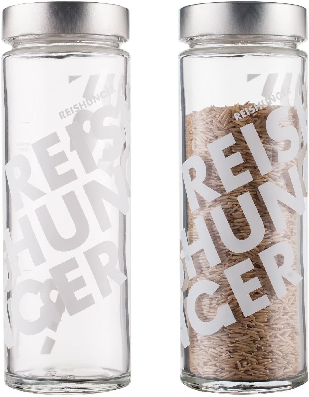 Reishunger Vorratsglas Reishunger Reisglas, Massivglas aus kleiner italienischer Glasfabrik, (Spar-Set, 4-tlg., 4er-Set), Mit Dosierskala für 600g Reis oder andere Nahrungsmittel