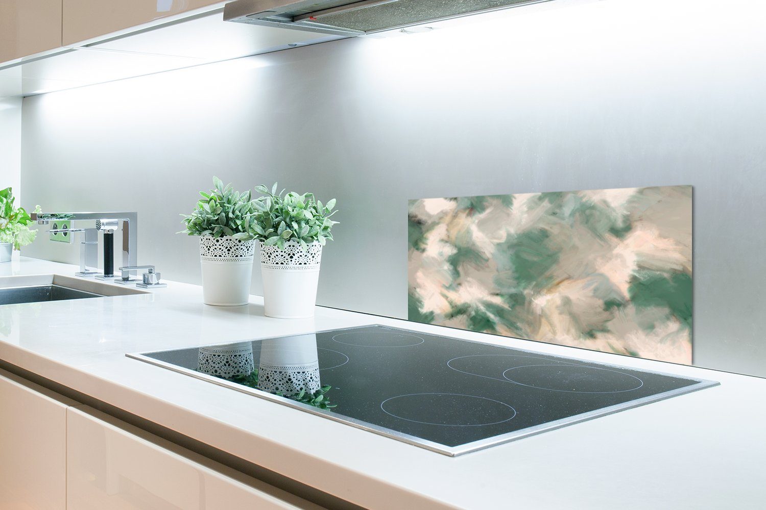 cm, - Küchen Kunst - gegen Beige MuchoWow Grün - für Wandschutz, (1-tlg), Schmutzflecken 60x30 Farbe Fett und Abstrakt, Küchenrückwand -