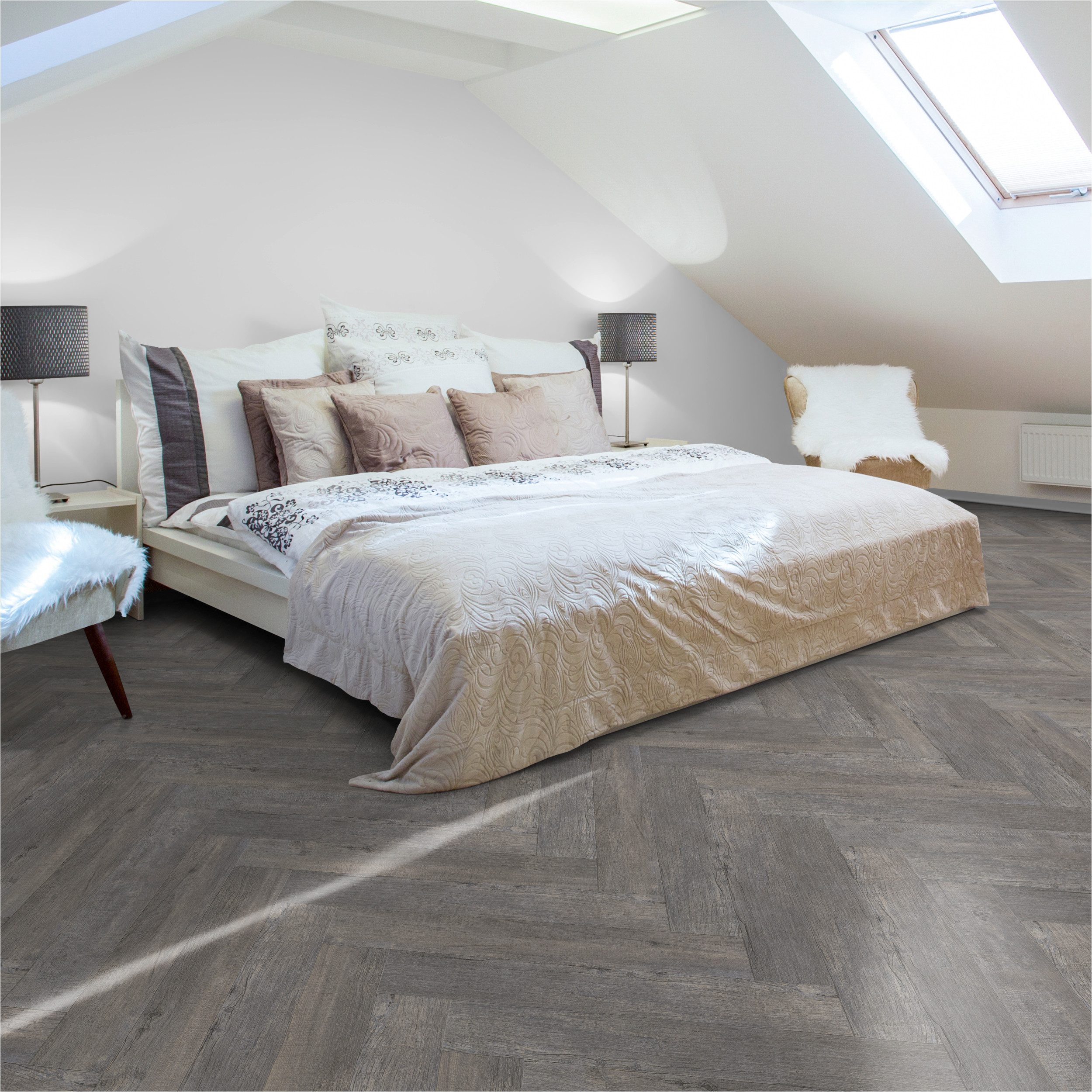 SLY Designboden Premium-Klick-Vinylboden inkl. Tritschalldämmung Fischgrät, Packung mit 2,07 m², Versandkostenfreie Lieferung, Inkl. Trittschalldämmung, Wasserfest und mit Klicksystem